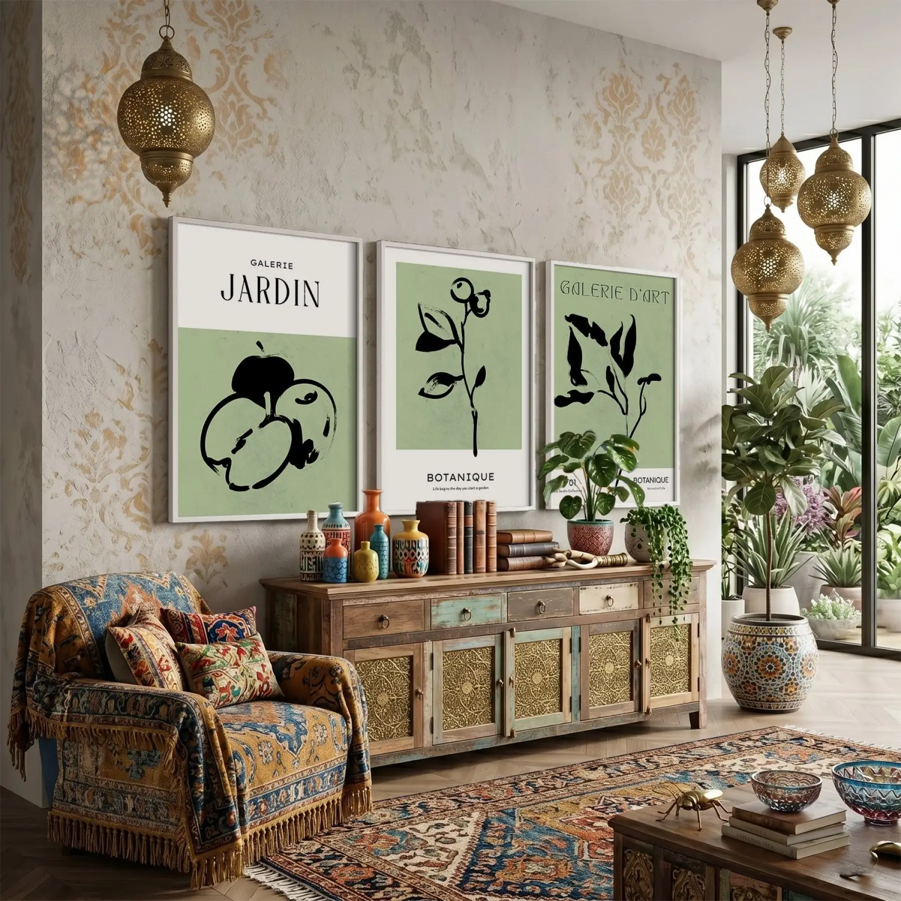 Minimalist Botanik Çizimler 3lü Beyaz Çerçeveli Tablo Seti Bohem Tablo Poster Tablo Resim Çerçevesi