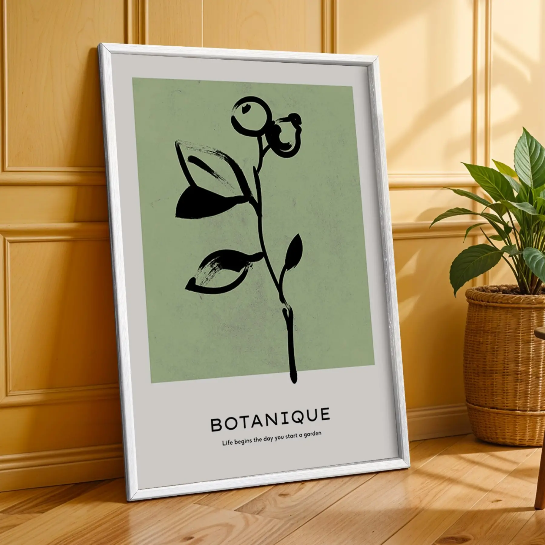 Minimalist Botanik Çizimler 3lü Beyaz Çerçeveli Tablo Seti Bohem Tablo Poster Tablo Resim Çerçevesi