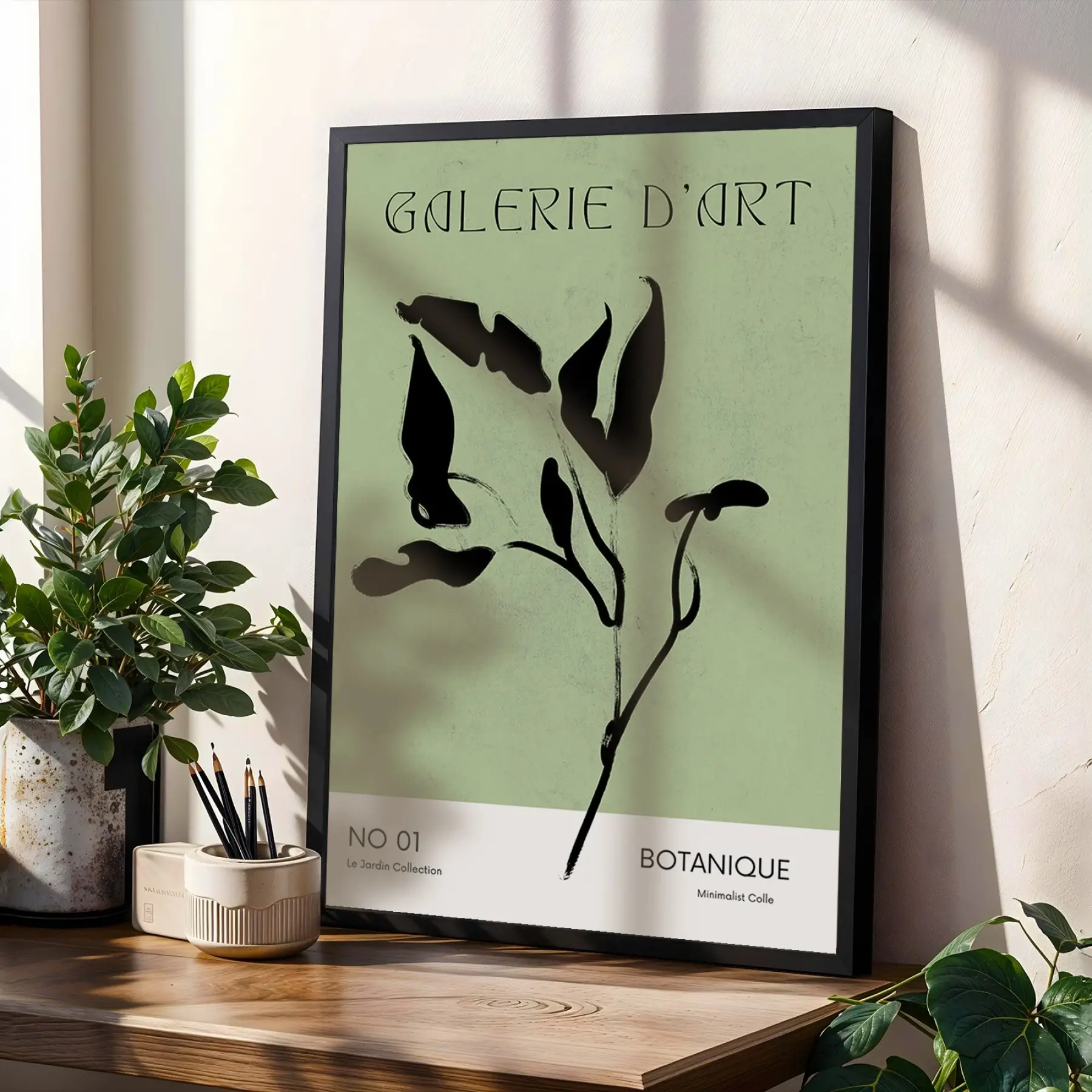 Minimalist Botanik Çizimler 3lü Siyah Çerçeveli Tablo Seti Bohem Tablo Poster Tablo Resim Çerçevesi