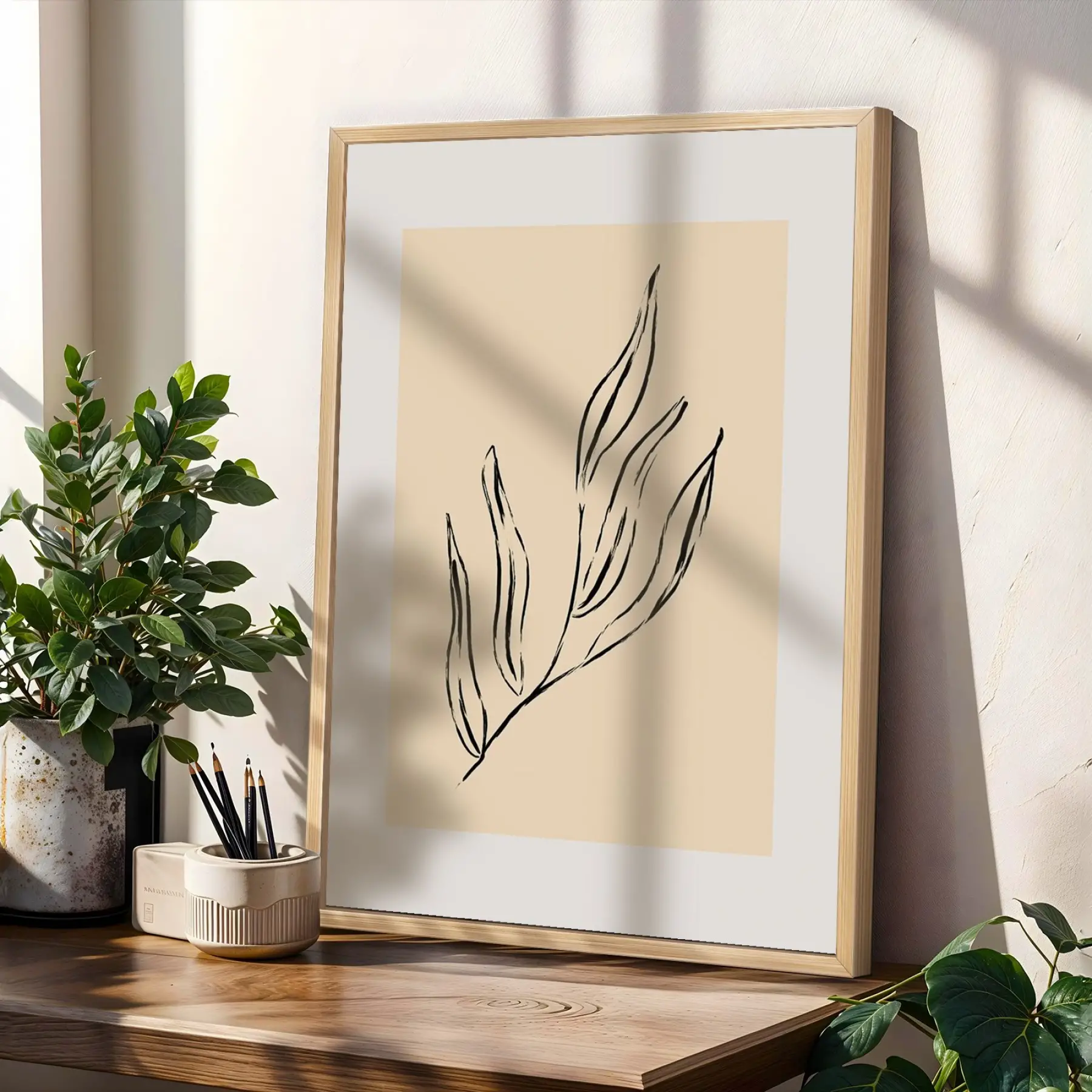 Soyut Bej Siyah Trio 3lü Ahşap Çerçeveli Tablo Seti Poster Tablo Duvar Tablo Ev Dekorasyonu