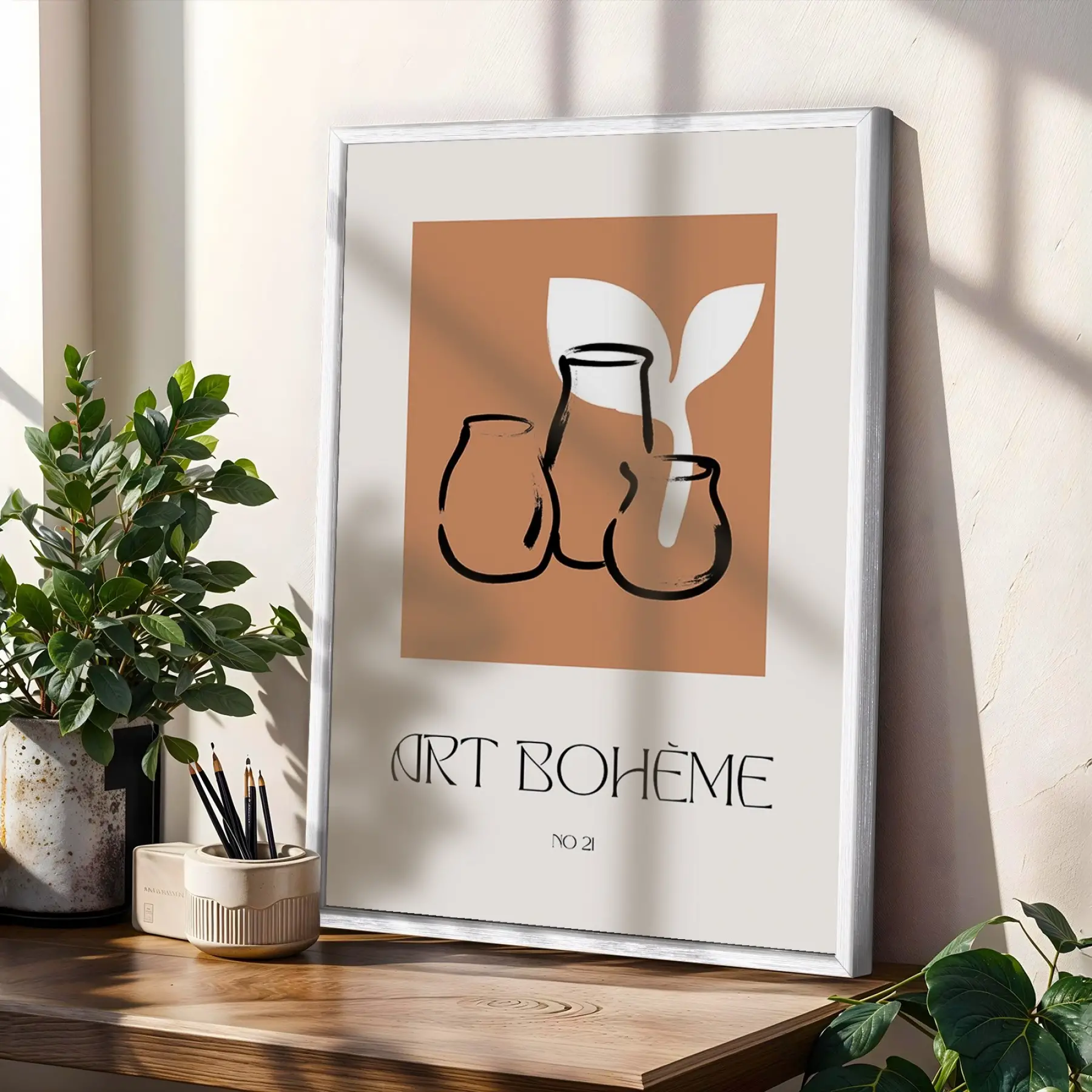 Toprak Tonlu Bohem Çizimler 3lü Beyaz Çerçeveli Tablo Seti Bohem Tablo Poster Tablo Duvar Tablo Ev