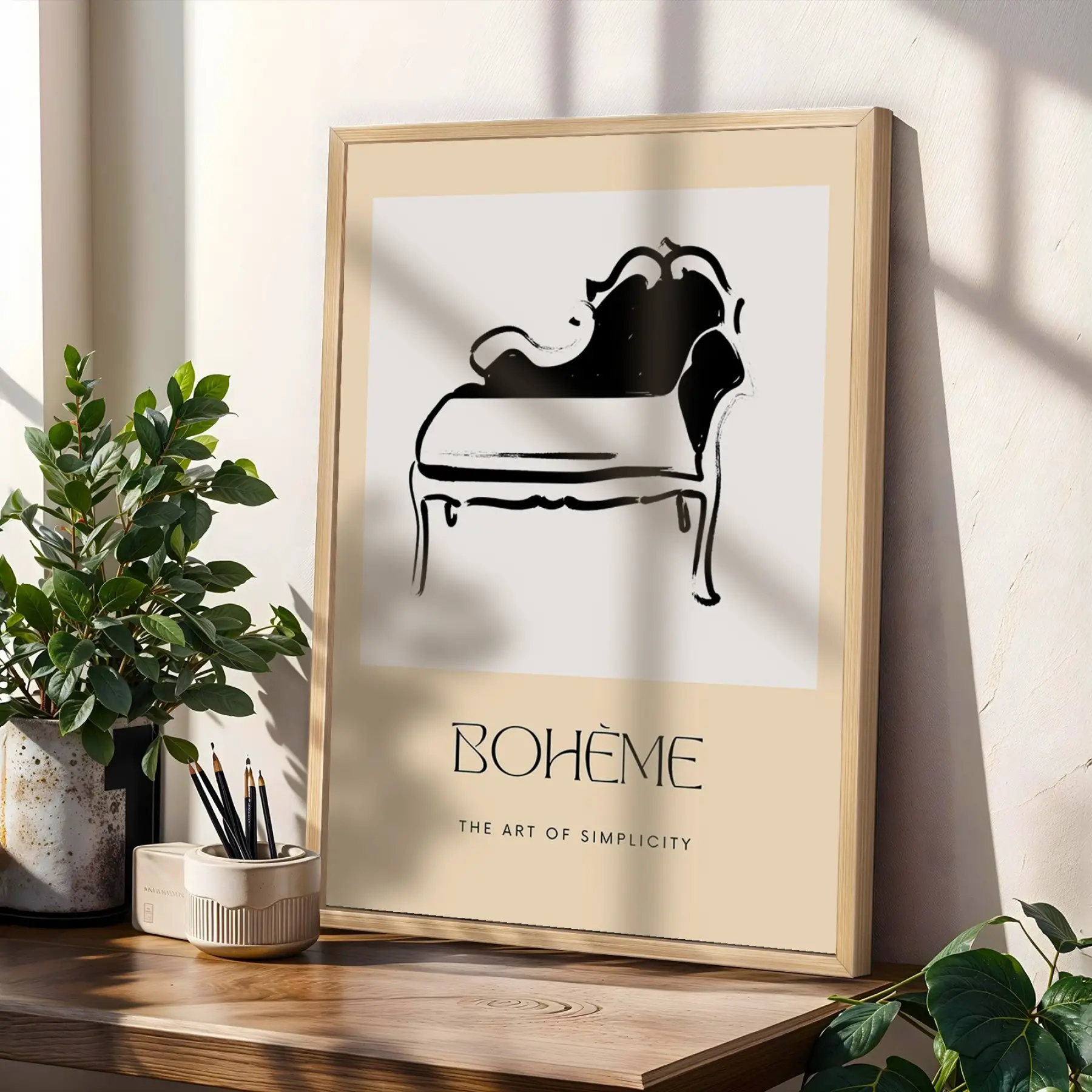 Bohem Minimalist İç Mekan Çizimleri 3lü Ahşap Çerçeveli Tablo Seti Bohem Tablo Poster Tablo Resim
