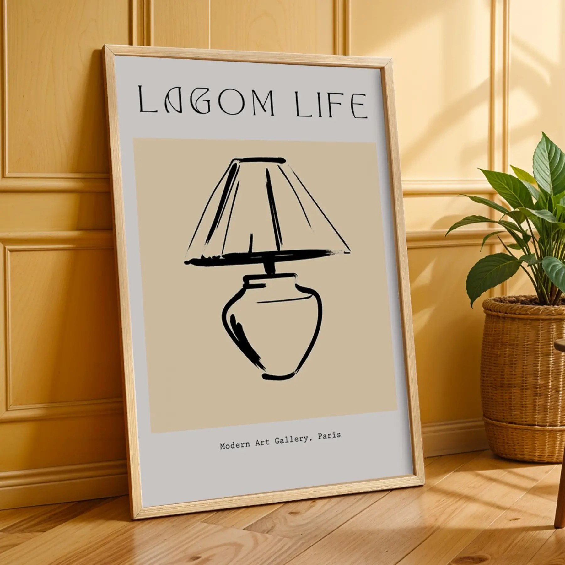 Bohem Minimalist İç Mekan Çizimleri 3lü Ahşap Çerçeveli Tablo Seti Bohem Tablo Poster Tablo Resim