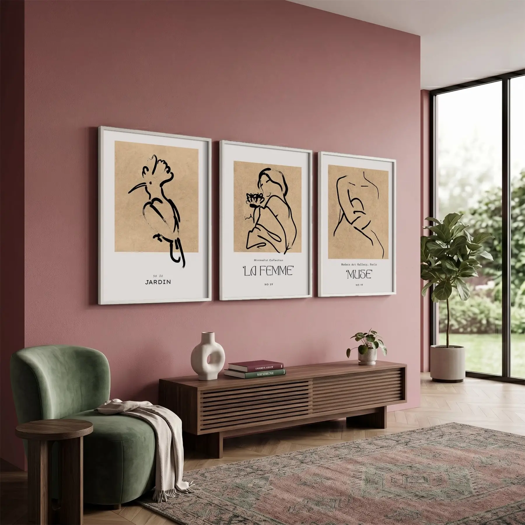 Bohem Minimalist Çizgi Figürler 3lü Beyaz Çerçeveli Tablo Seti Bohem Tablo Salon Duvar Tablo Poster