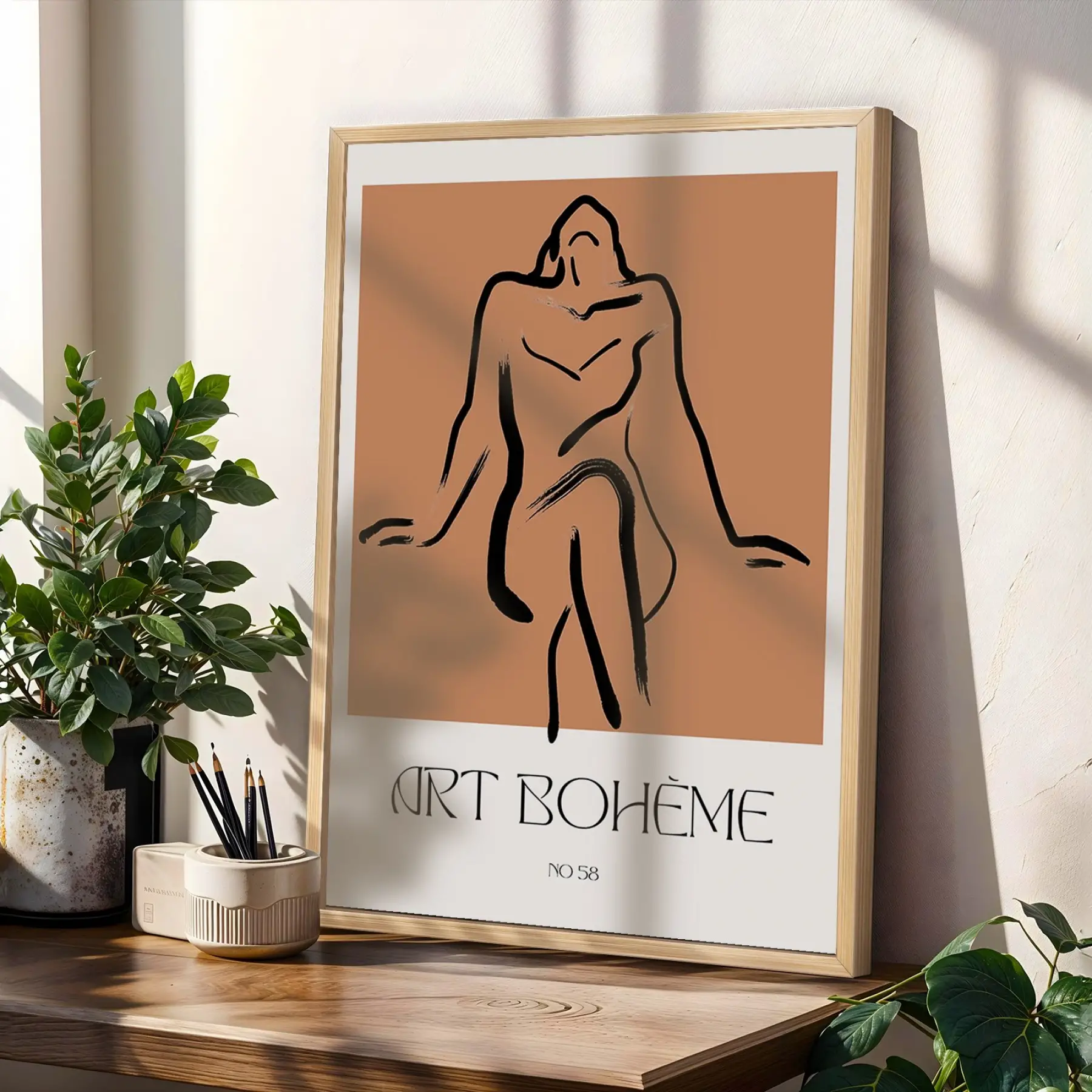 Bohem Figüratif Çizimler 3lü Ahşap Çerçeveli Tablo Seti Bohem Tablo Poster Tablo Duvar Tablo Ev