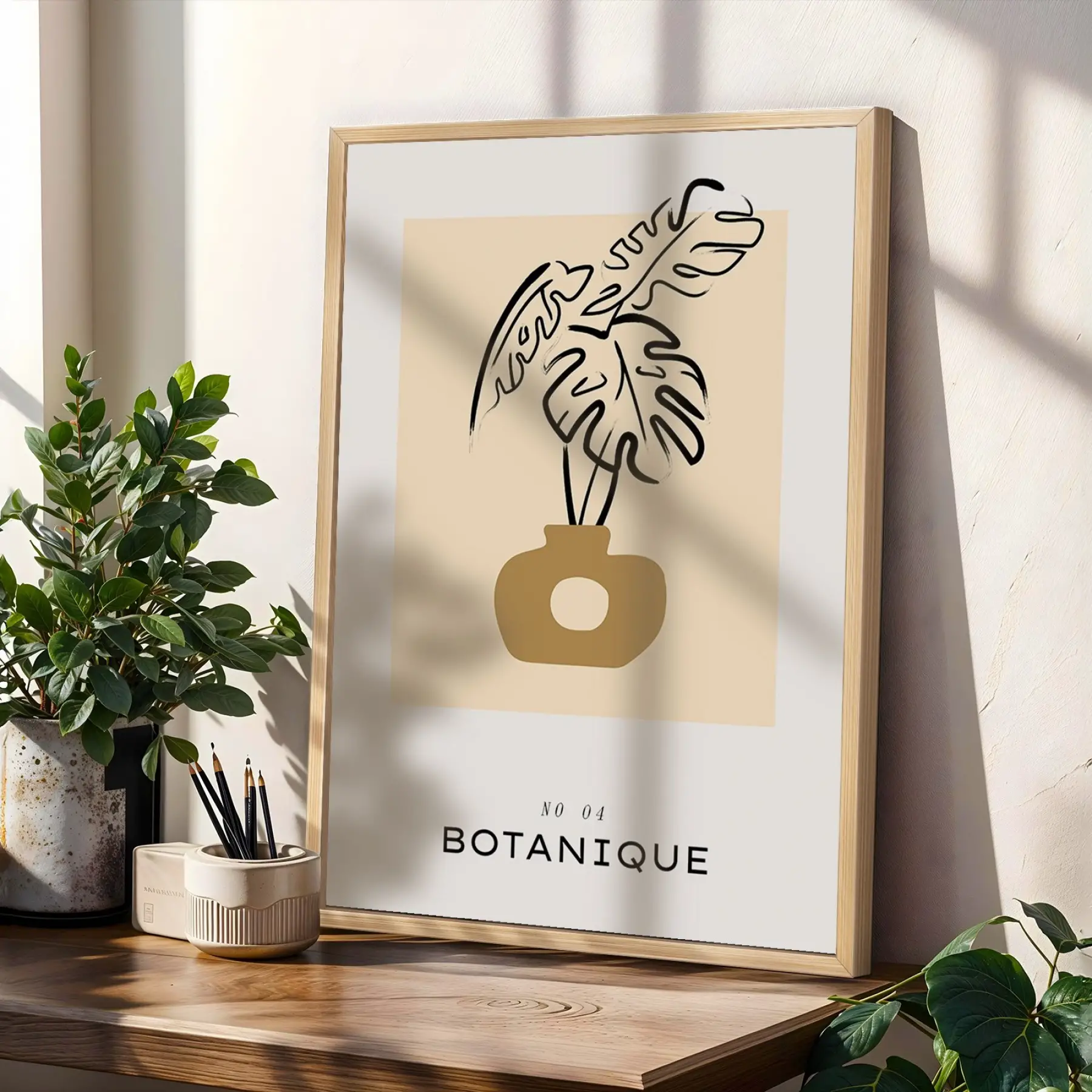 Minimalist Botanik Sanat Seti 3lü Ahşap Çerçeveli Tablo Seti Bohem Tablo Resim Çerçevesi Tablo