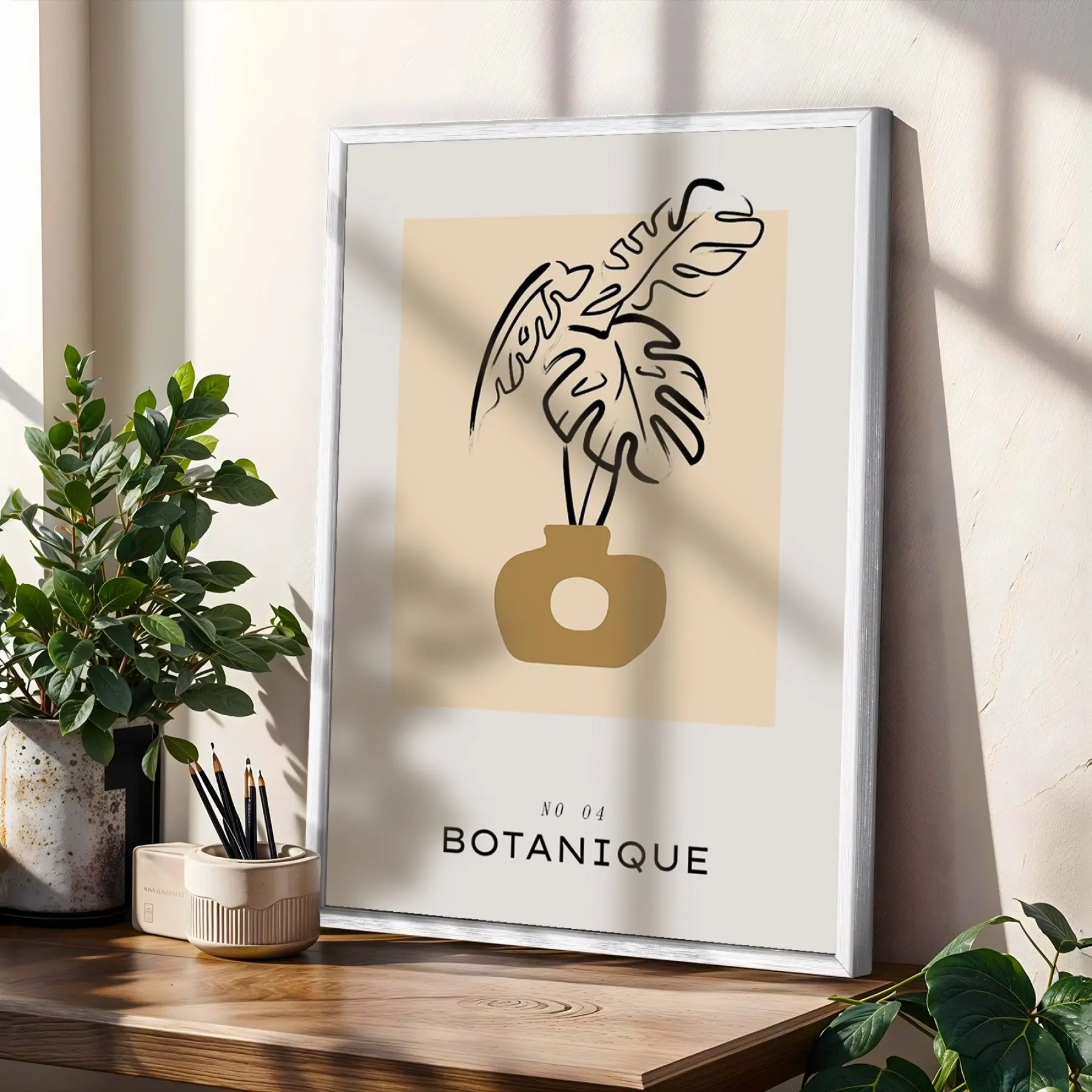 Minimalist Botanik Sanat Seti 3lü Beyaz Çerçeveli Tablo Seti Bohem Tablo Duvar Tablo Oda