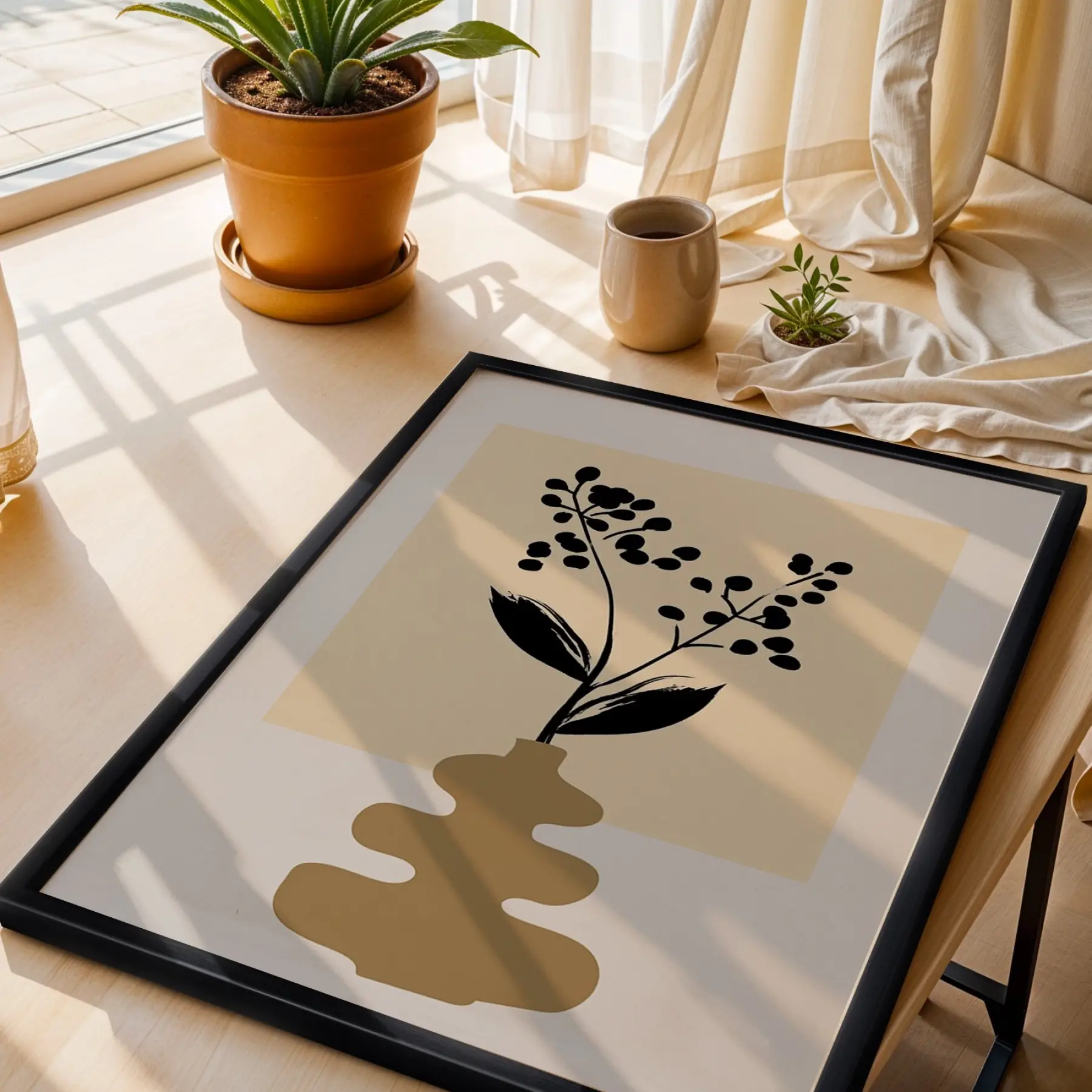Minimalist Botanik Sanat Seti 3lü Siyah Çerçeveli Tablo Seti Bohem Tablo Poster Tablo Resim