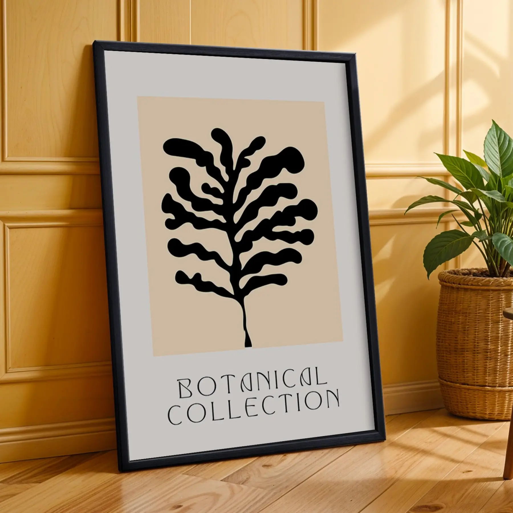 Minimalist Botanik Sanat Seti 3lü Siyah Çerçeveli Tablo Seti Bohem Tablo Poster Tablo Resim