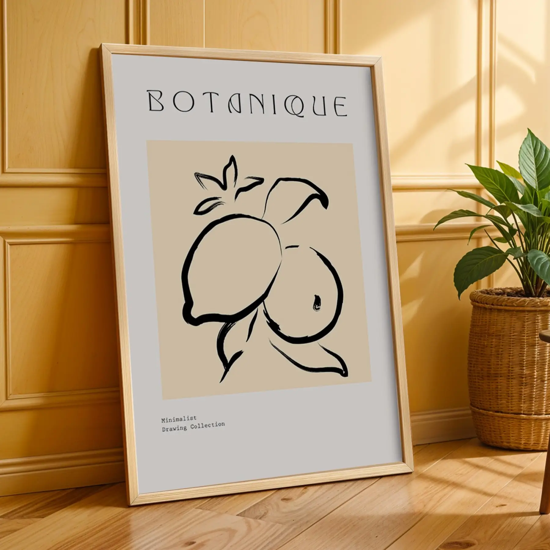 Minimalist Botanik Çizgiler 3lü Ahşap Çerçeveli Tablo Seti Bohem Tablo Salon Duvar Tablo Poster