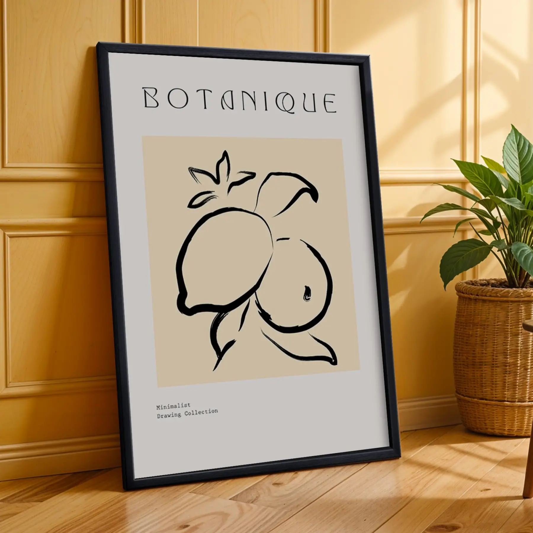 Minimalist Botanik Çizgiler 3lü Siyah Çerçeveli Tablo Seti Bohem Tablo Salon Duvar Tablo Poster