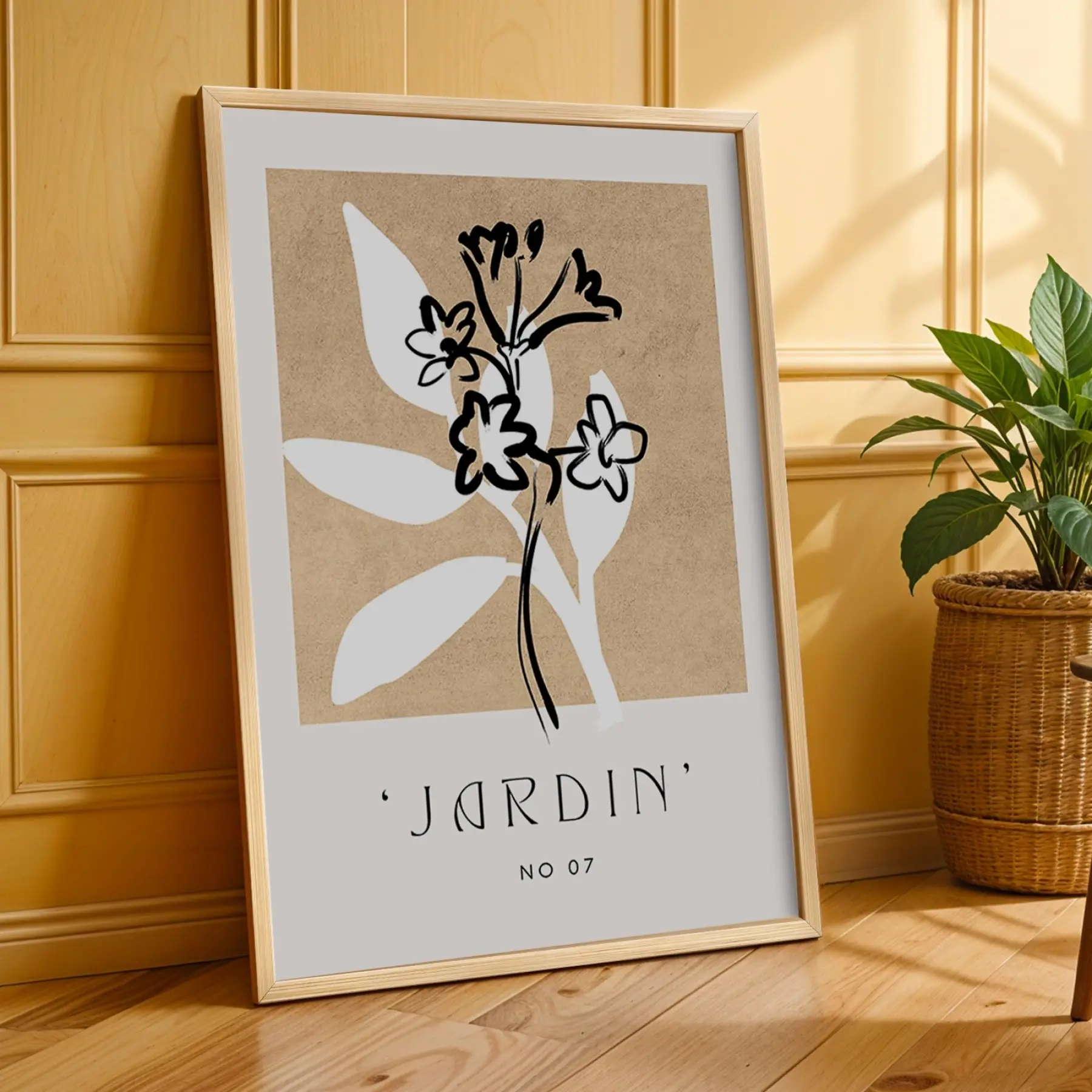 Minimalist Jardin Bitki Seti 3lü Ahşap Çerçeveli Tablo Seti Duvar Tablo Oda Dekorasyonu Dekoratif