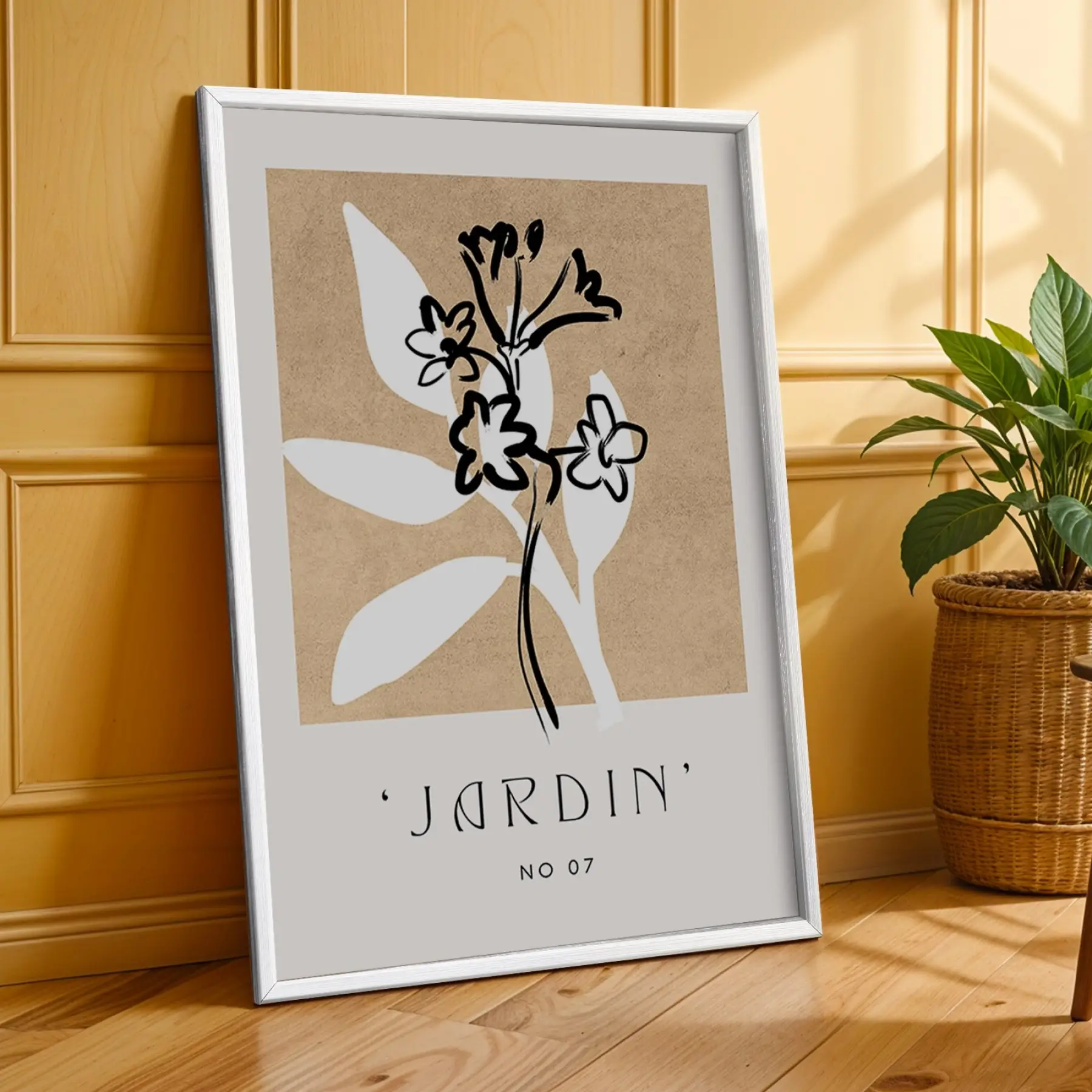 Minimalist Jardin Bitki Seti 3lü Beyaz Çerçeveli Tablo Seti Salon Duvar Tablo Poster Tablo