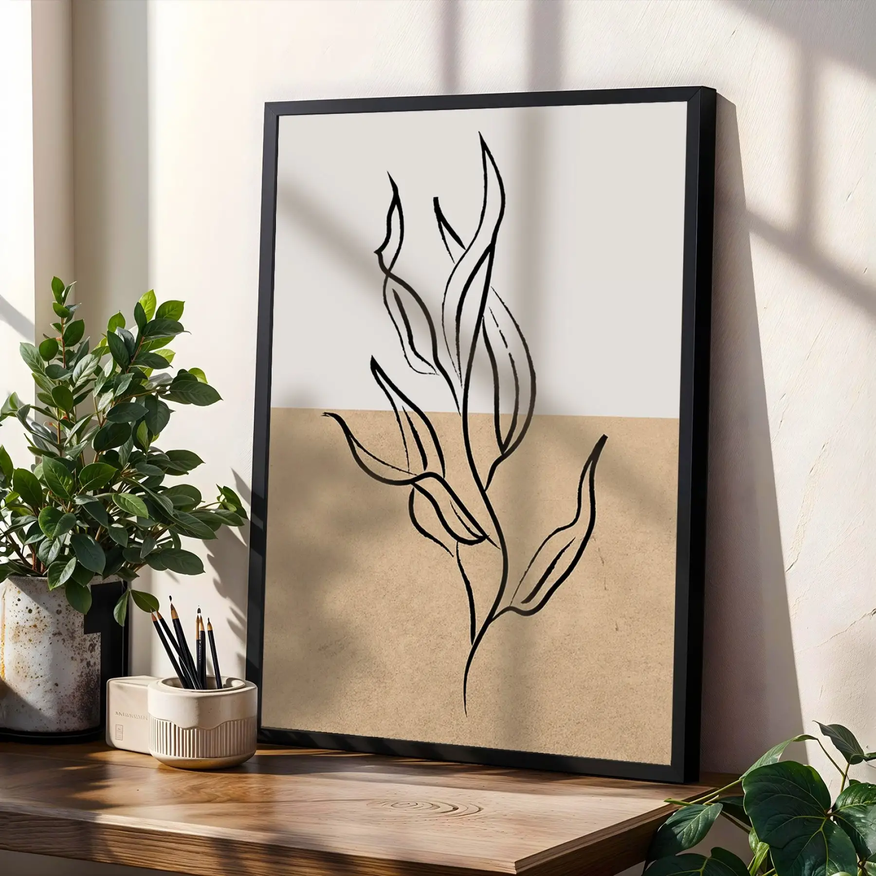 Minimalist Jardin Bitki Seti 3lü Siyah Çerçeveli Tablo Seti Salon Duvar Tablo Poster Tablo