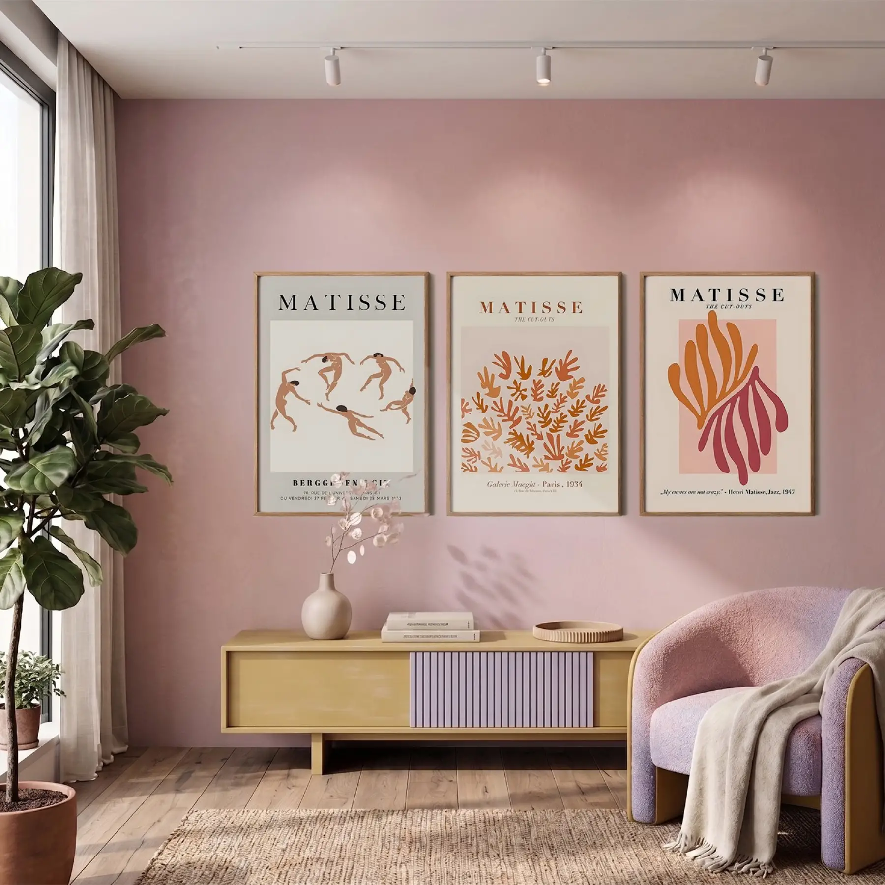 Matisse Dansı ve Doğal Formlar 3lü Ahşap Çerçeveli Tablo Seti Tablo Çerçeve Duvar Dekoru Ev