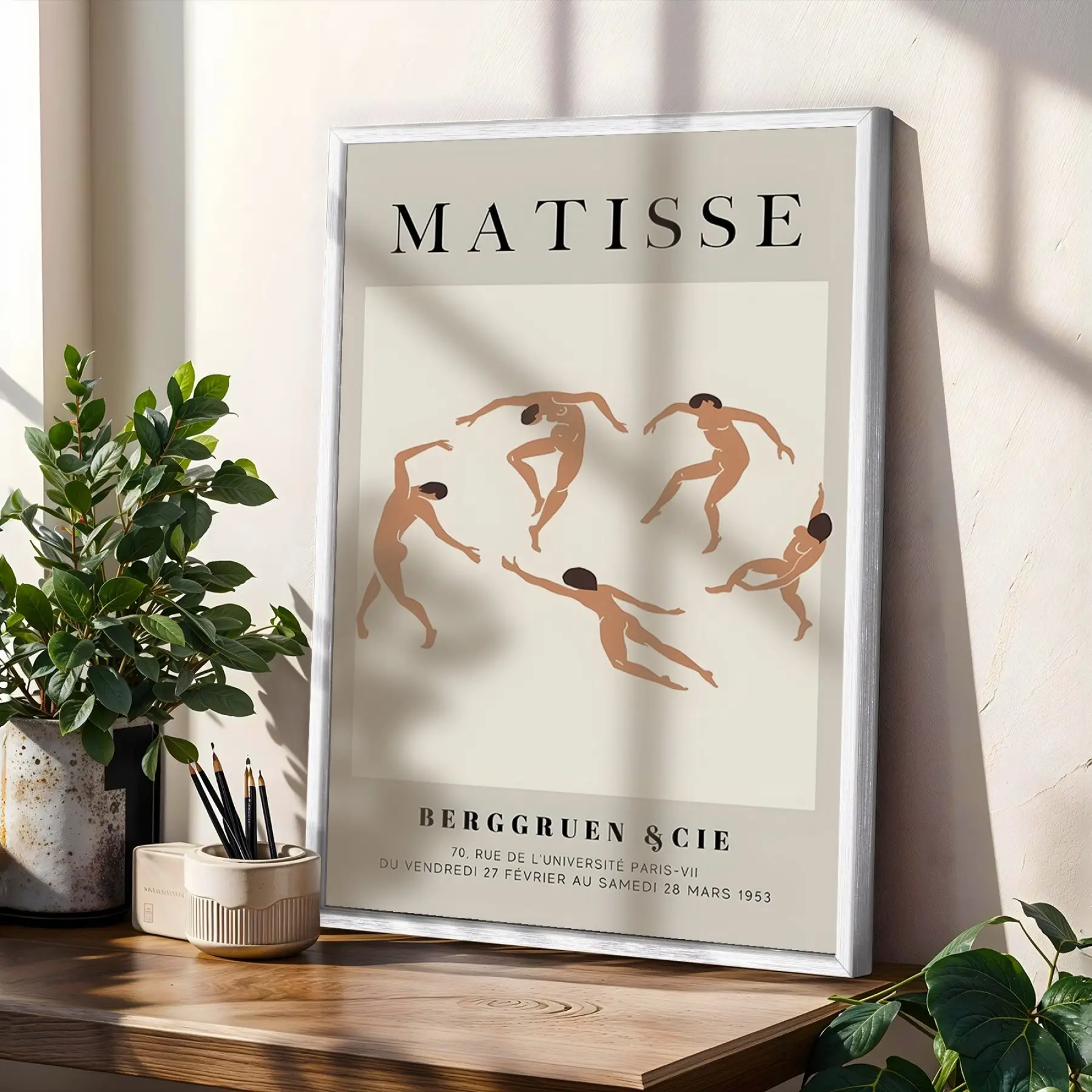 Matisse Dansı ve Doğal Formlar 3lü Beyaz Çerçeveli Tablo Seti Salon Duvar Tablo Poster Tablo