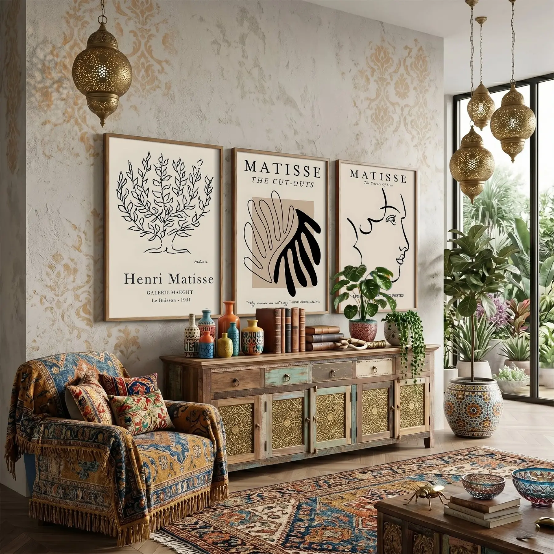 Soyut Çizgiler Bej Sanat Seti 3lü Ahşap Çerçeveli Tablo Seti Tablo Çerçeve Salon Duvar Tablo Dekor