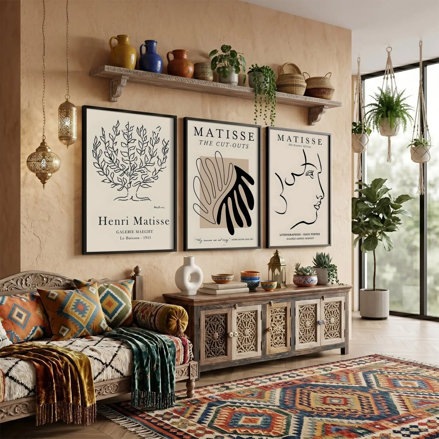 Soyut Çizgiler Bej Sanat Seti 3lü Siyah Çerçeveli Tablo Seti Resim Çerçevesi Tablo Salon