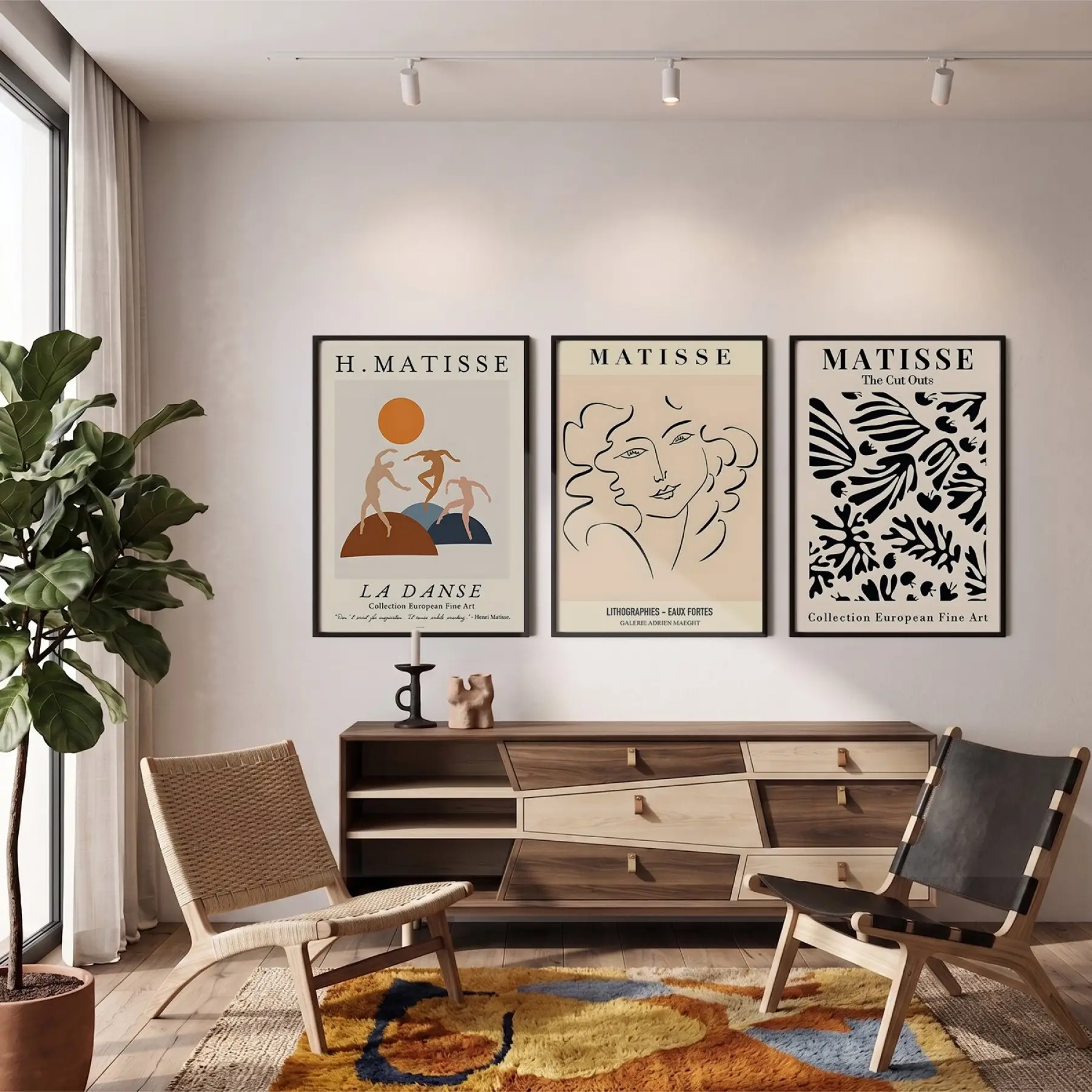 Matisse Esintili Soyut Dans Üçlüsü 3lü Siyah Çerçeveli Tablo Seti Poster Tablo Duvar Tablo Ev