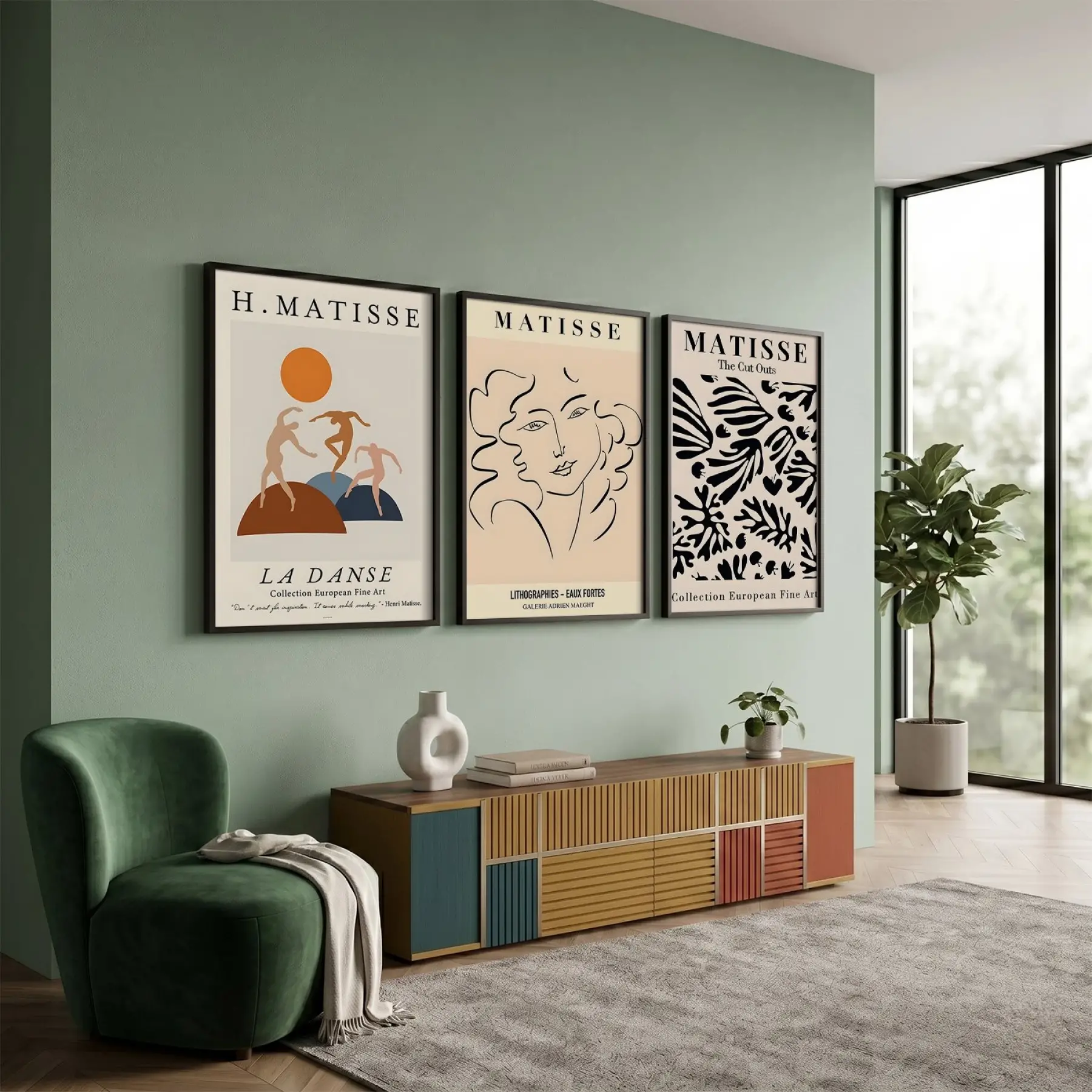 Matisse Esintili Soyut Dans Üçlüsü 3lü Siyah Çerçeveli Tablo Seti Poster Tablo Duvar Tablo Ev