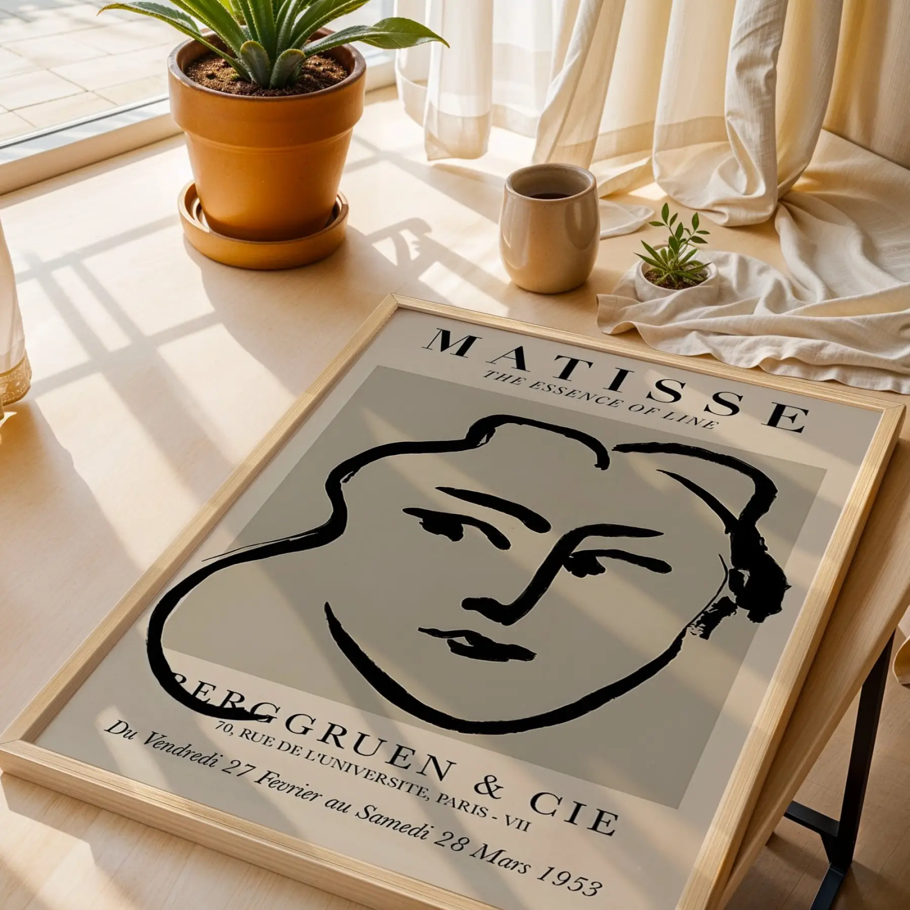 Matisse Esintili Soyut Sanat Üçlüsü 3lü Ahşap Çerçeveli Tablo Seti Salon Duvar Tablo Poster Tablo