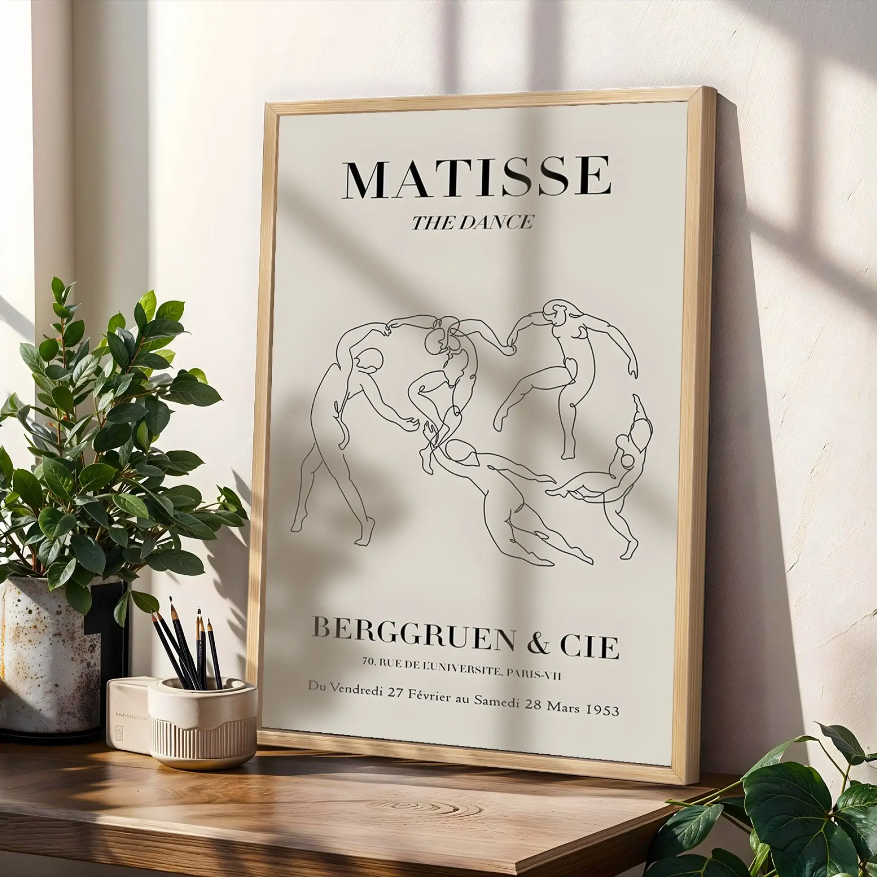 Matisse Esintili Soyut Sanat Üçlüsü 3lü Ahşap Çerçeveli Tablo Seti Salon Duvar Tablo Poster Tablo