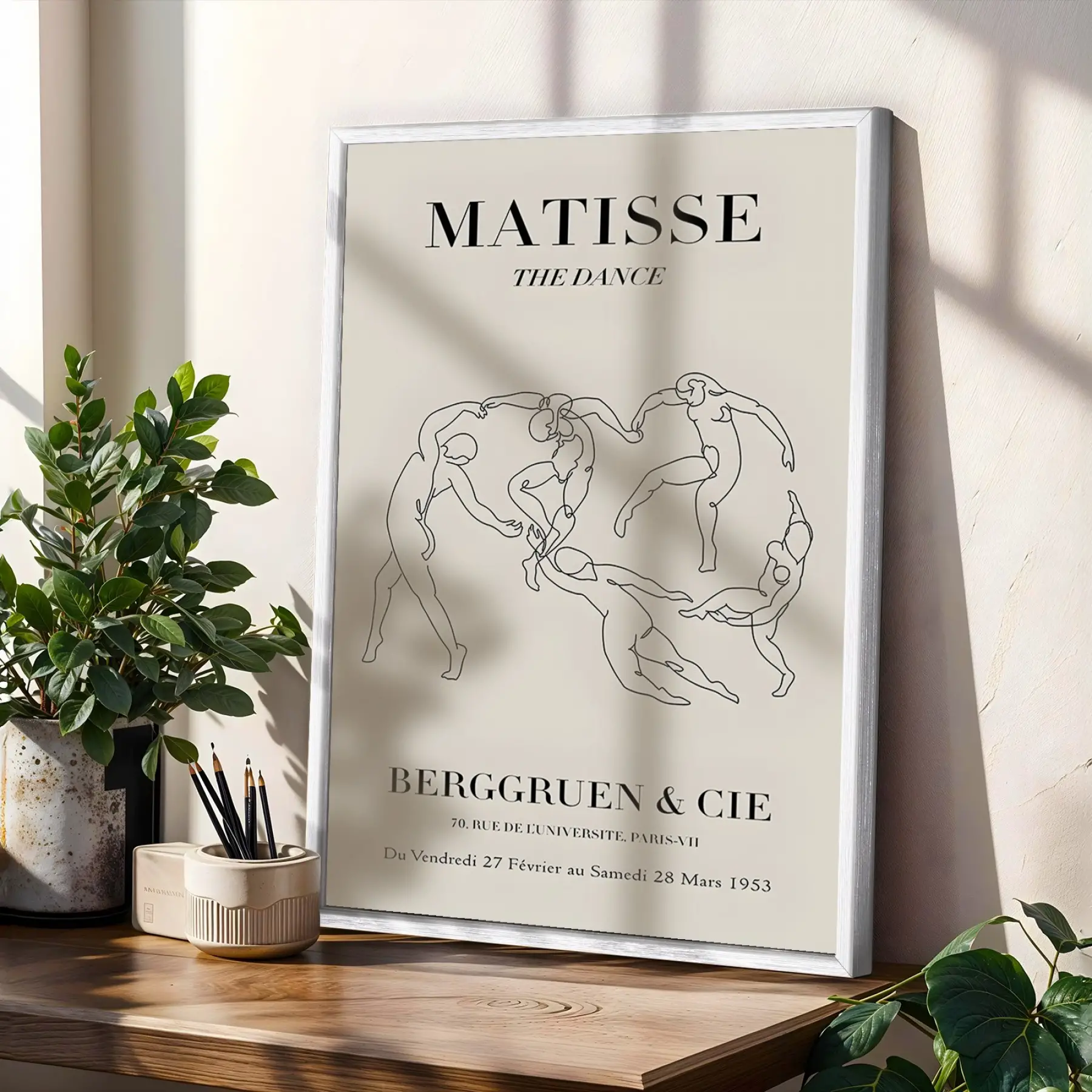Matisse Esintili Soyut Sanat Üçlüsü 3lü Beyaz Çerçeveli Tablo Seti Resim Çerçevesi Tablo Salon