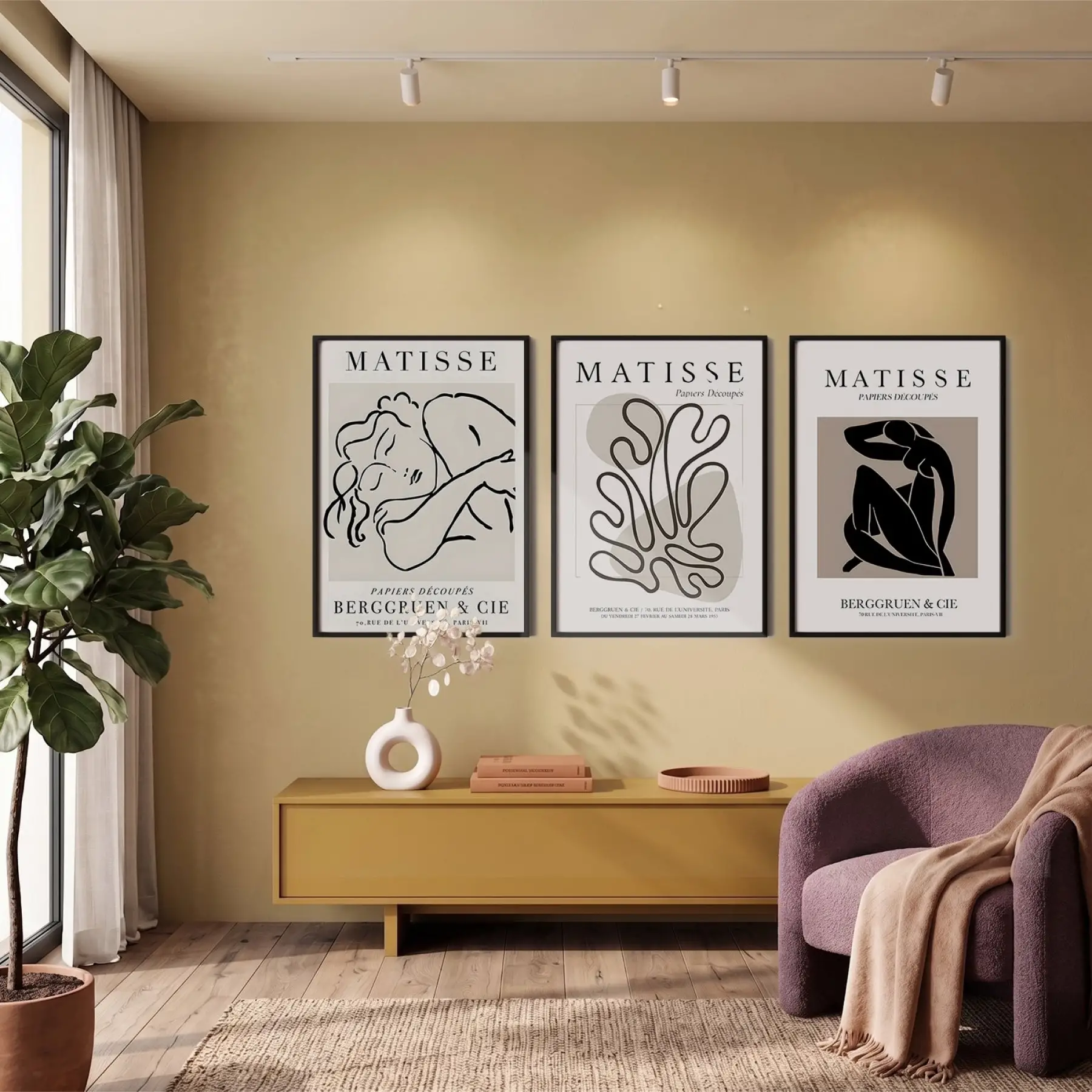 Modern Soyut Silüetler 3lü Siyah Çerçeveli Tablo Seti Resim Çerçevesi Tablo Salon Aksesuarları