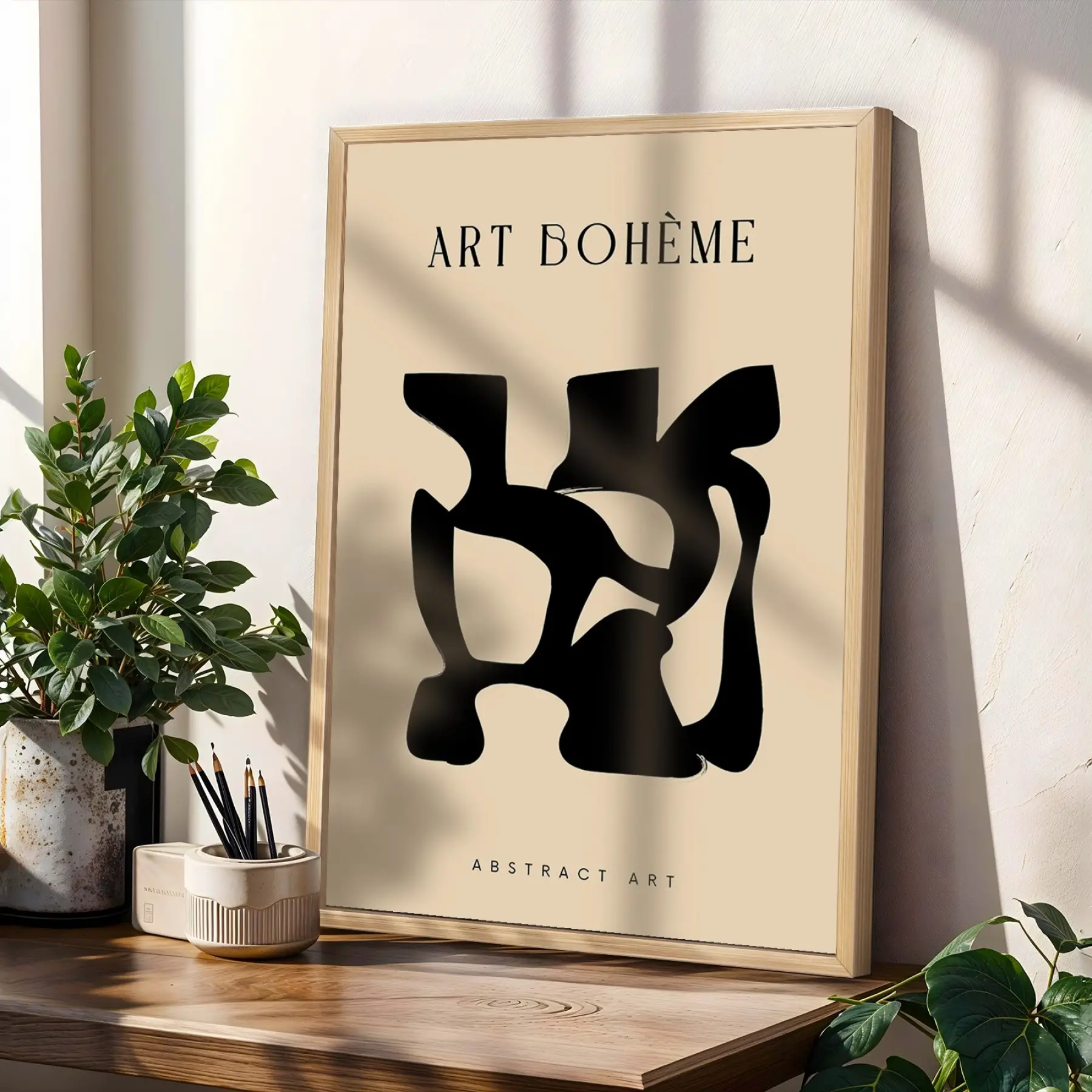 Bohem Siyah Soyut Desenler 3lü Ahşap Çerçeveli Tablo Seti Bohem Tablo Poster Tablo Duvar Tablo Ev