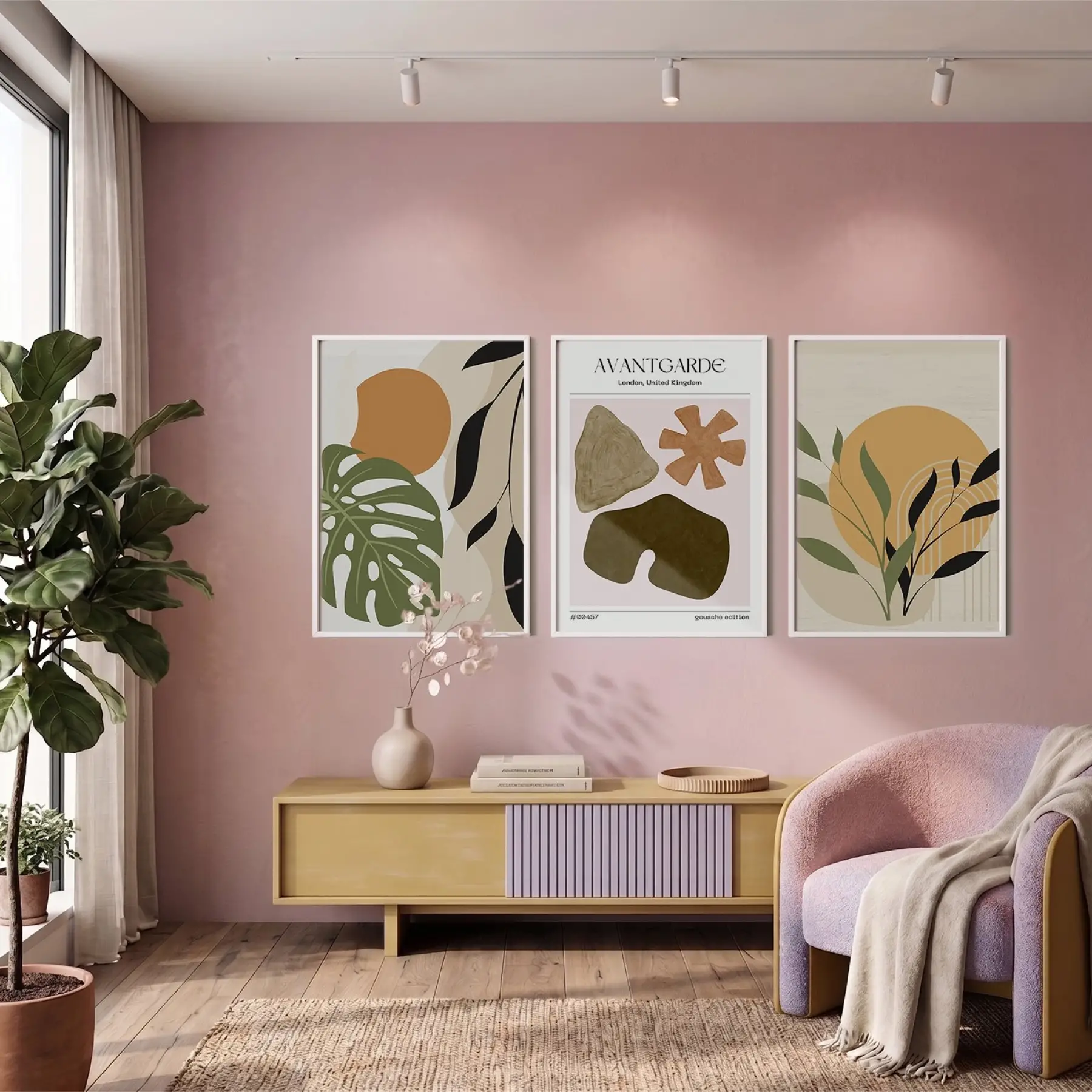 Avantgarde Organik Formlar 3lü Beyaz Çerçeveli Tablo Seti Poster Tablo Resim Çerçevesi Dekoratif