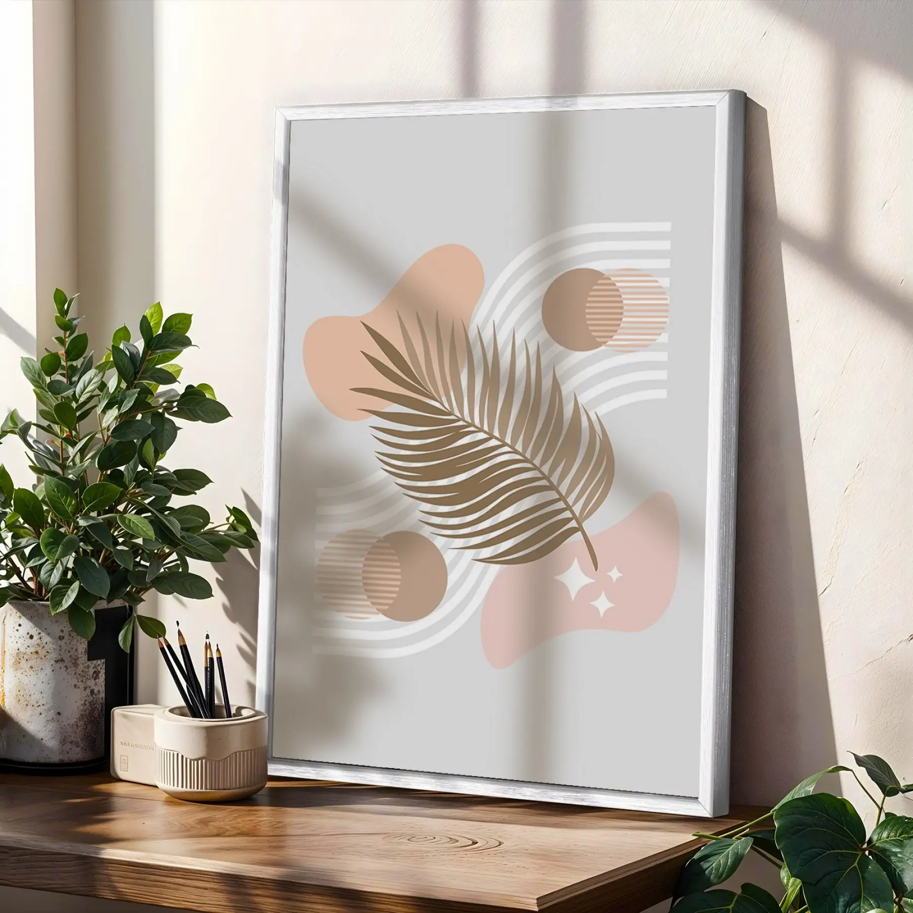 Doğal Soyut Formlar 3lü Beyaz Çerçeveli Tablo Seti Poster Tablo Resim Çerçevesi Dekoratif Obje