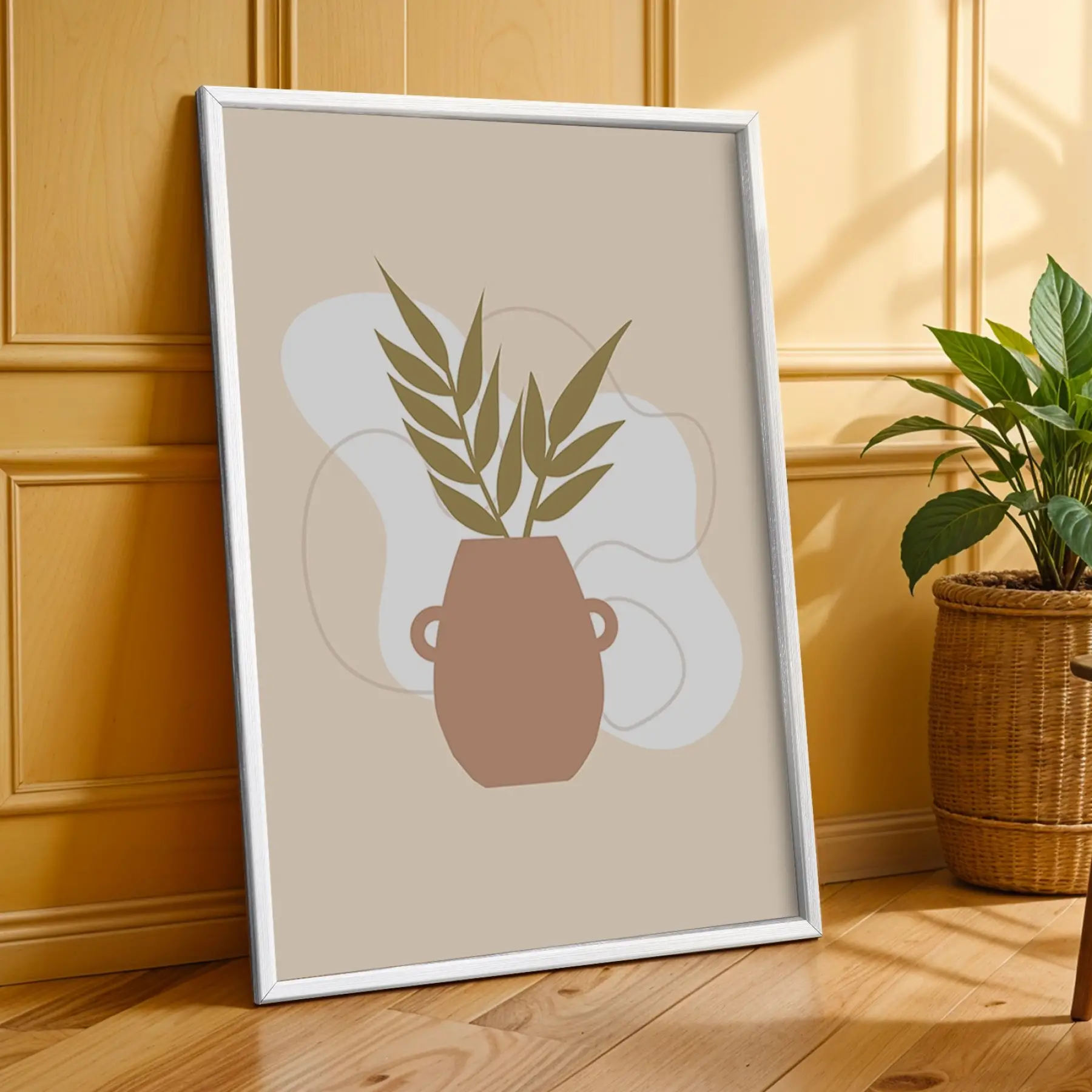 Doğal Soyut Formlar 3lü Beyaz Çerçeveli Tablo Seti Poster Tablo Resim Çerçevesi Dekoratif Obje