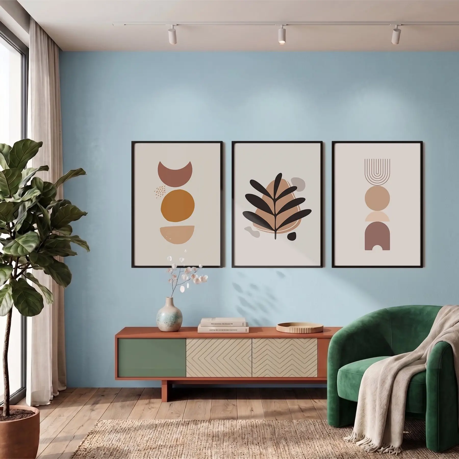 Organik Bej Tonları Tablo Seti 3lü Siyah Çerçeveli Tablo Seti Salon Duvar Tablo Poster Tablo
