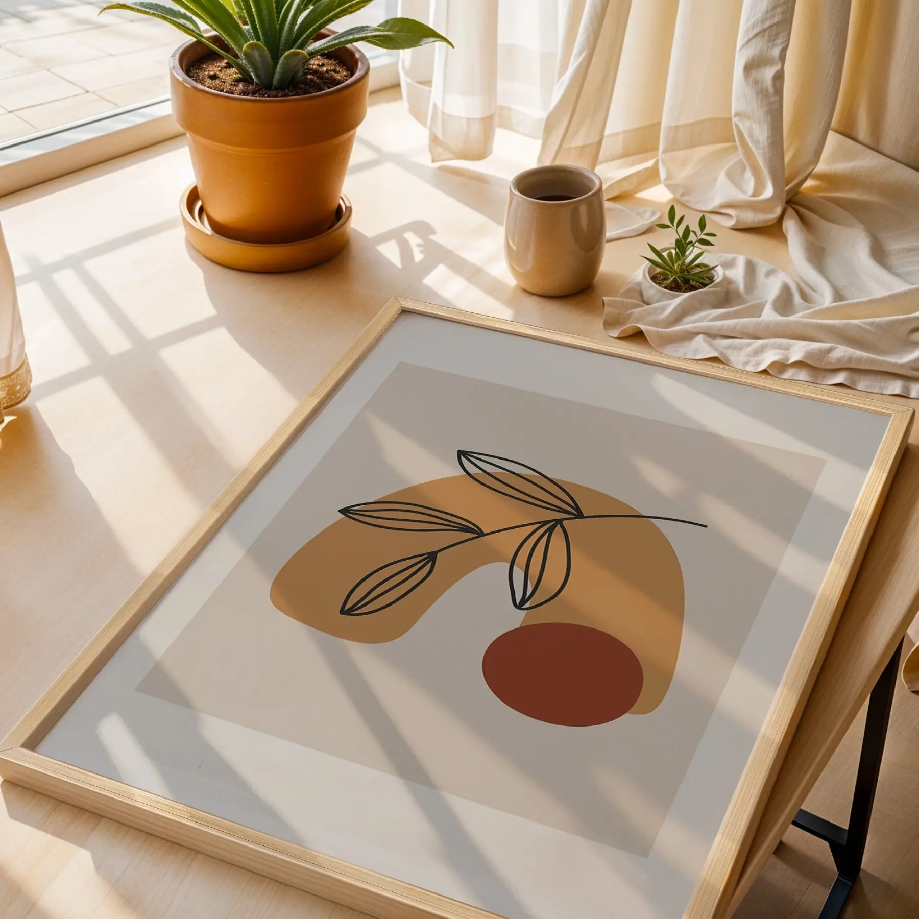 Bohem Toprak Tonları Sanat 3lü Ahşap Çerçeveli Tablo Seti Bohem Tablo Poster Tablo Duvar Tablo Ev