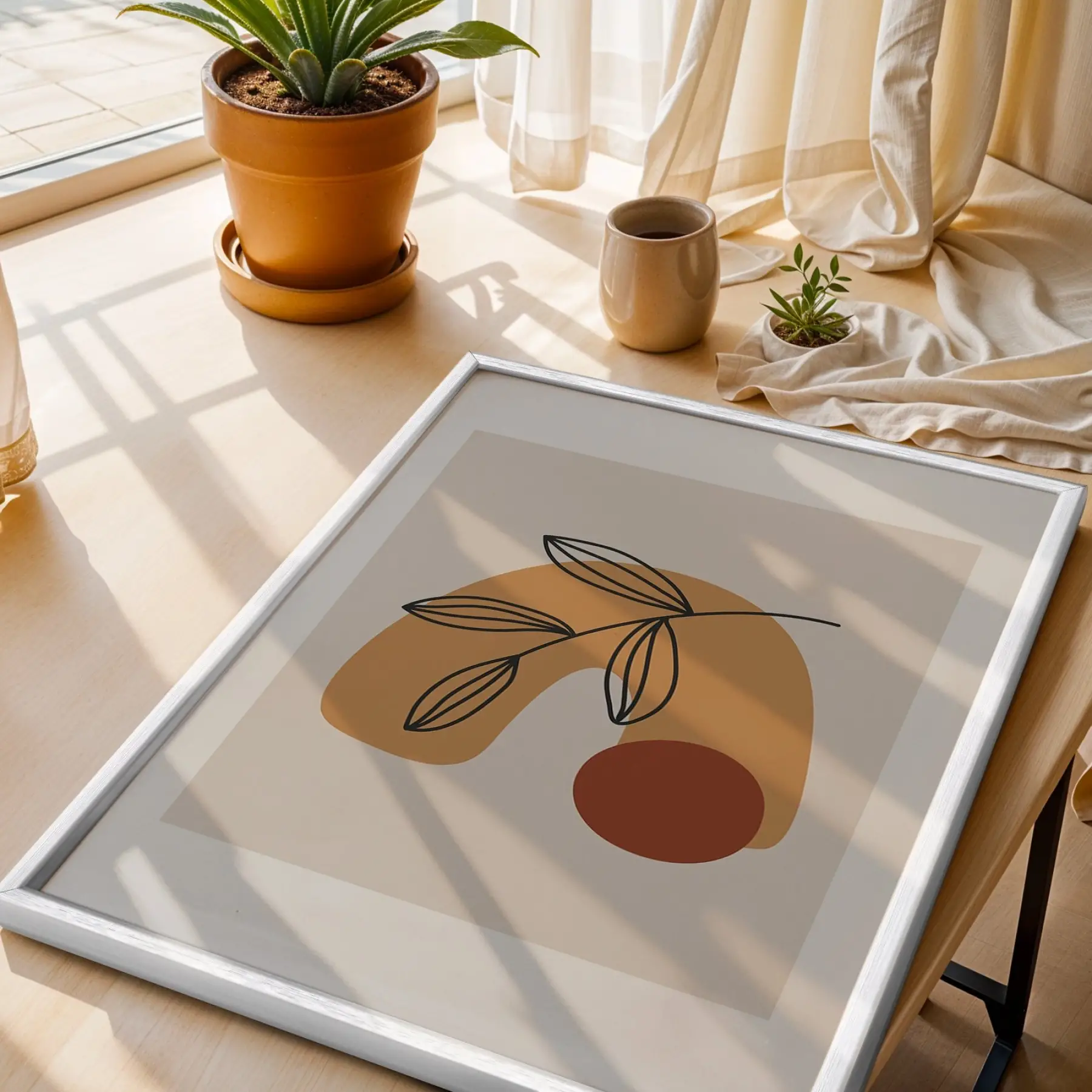 Bohem Toprak Tonları Sanat 3lü Beyaz Çerçeveli Tablo Seti Bohem Tablo Poster Tablo Duvar Tablo Ev