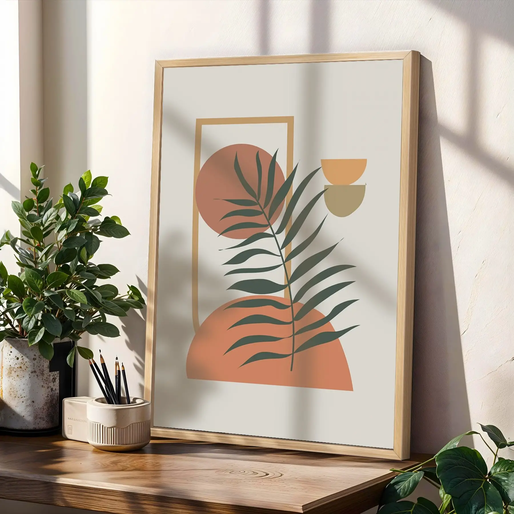 Minimalist Botanik Koleksiyonu 3lü Ahşap Çerçeveli Tablo Seti Bohem Tablo Tablo Çerçeve Salon Duvar