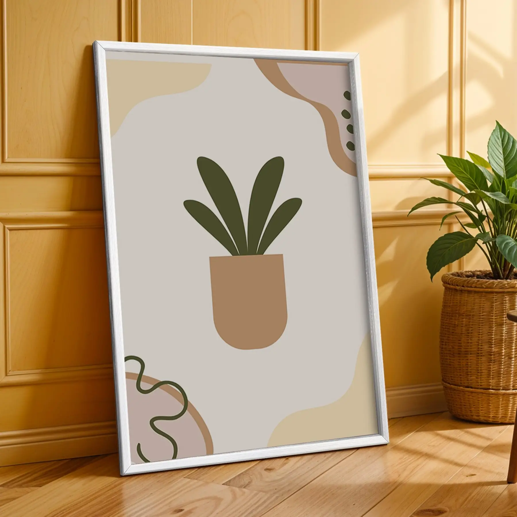 Minimalist Botanik Koleksiyonu 3lü Beyaz Çerçeveli Tablo Seti Bohem Tablo Resim Çerçevesi Tablo