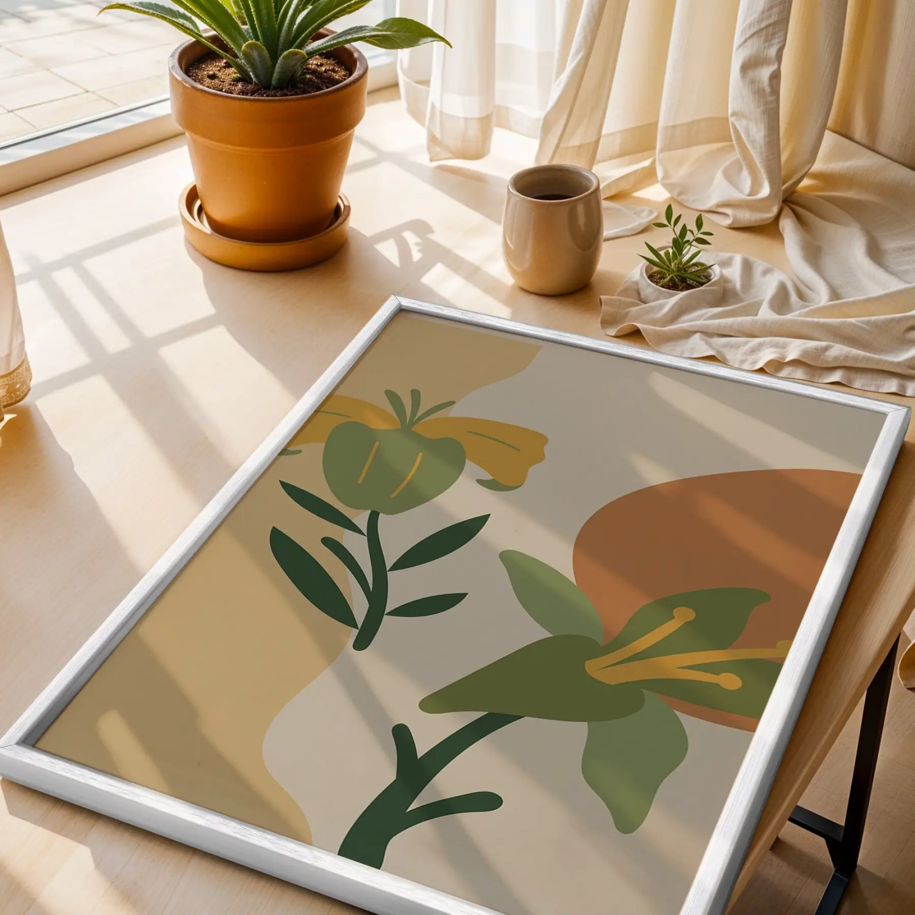 Minimalist Botanik Koleksiyonu 3lü Beyaz Çerçeveli Tablo Seti Bohem Tablo Resim Çerçevesi Tablo