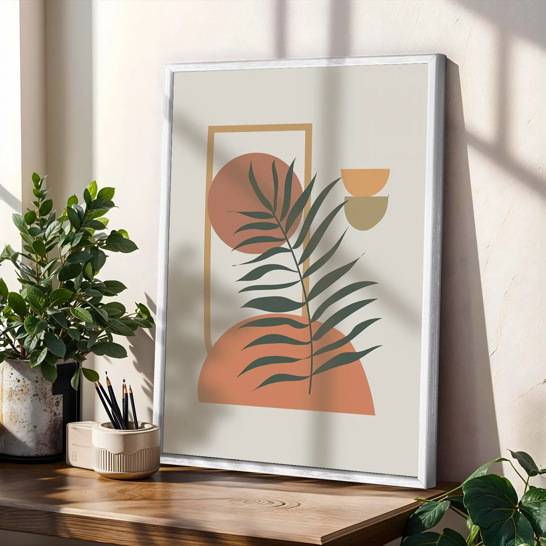 Minimalist Botanik Koleksiyonu 3lü Beyaz Çerçeveli Tablo Seti Bohem Tablo Resim Çerçevesi Tablo