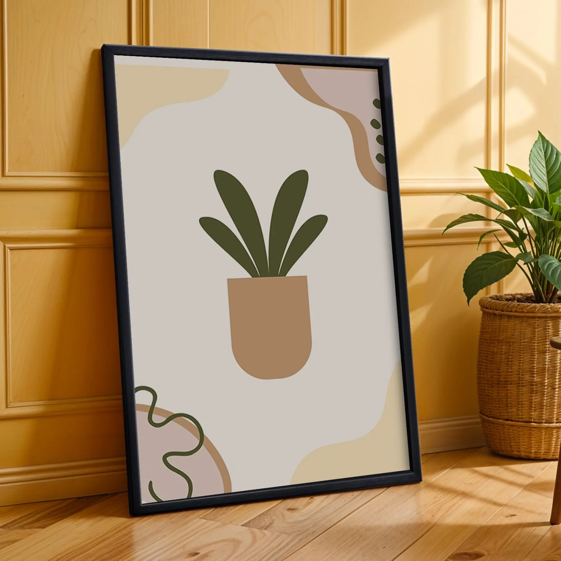 Minimalist Botanik Koleksiyonu 3lü Siyah Çerçeveli Tablo Seti Bohem Tablo Salon Duvar Tablo Poster