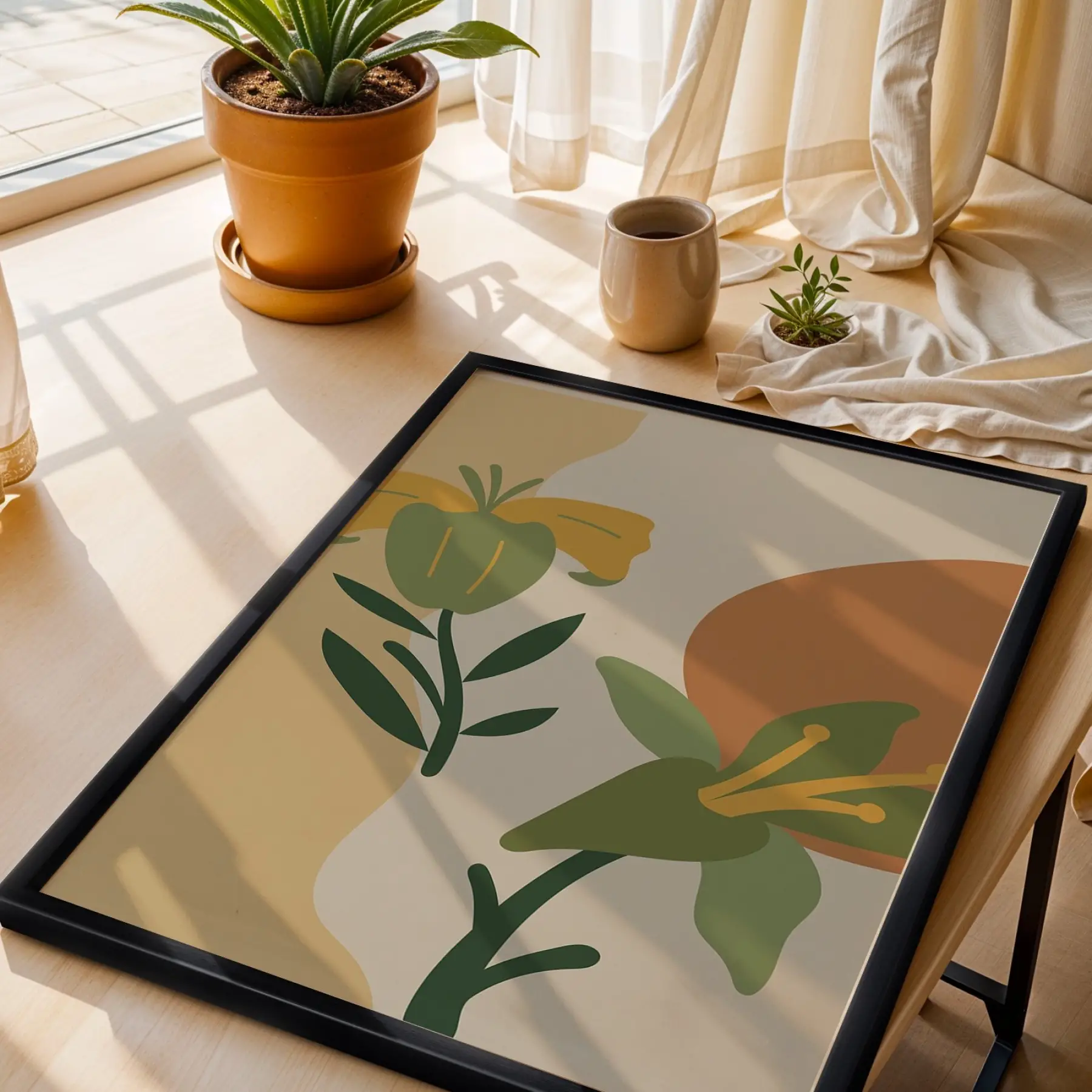Minimalist Botanik Koleksiyonu 3lü Siyah Çerçeveli Tablo Seti Bohem Tablo Salon Duvar Tablo Poster
