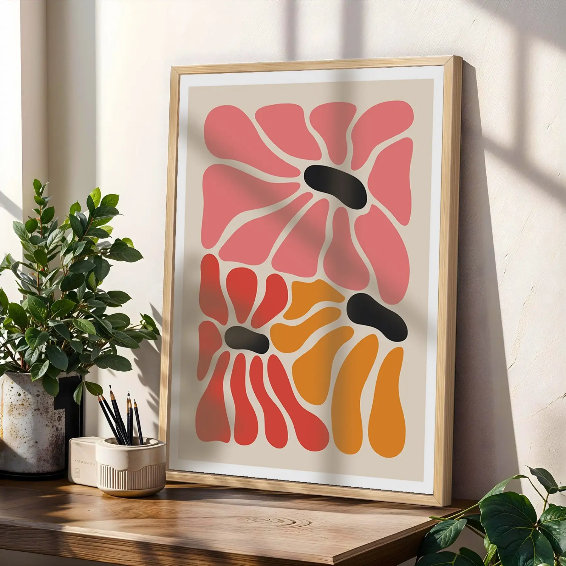Modern Pastel Çiçek Demeti 3lü Ahşap Çerçeveli Tablo Seti Bohem Tablo Tablo Çerçeve Salon Duvar