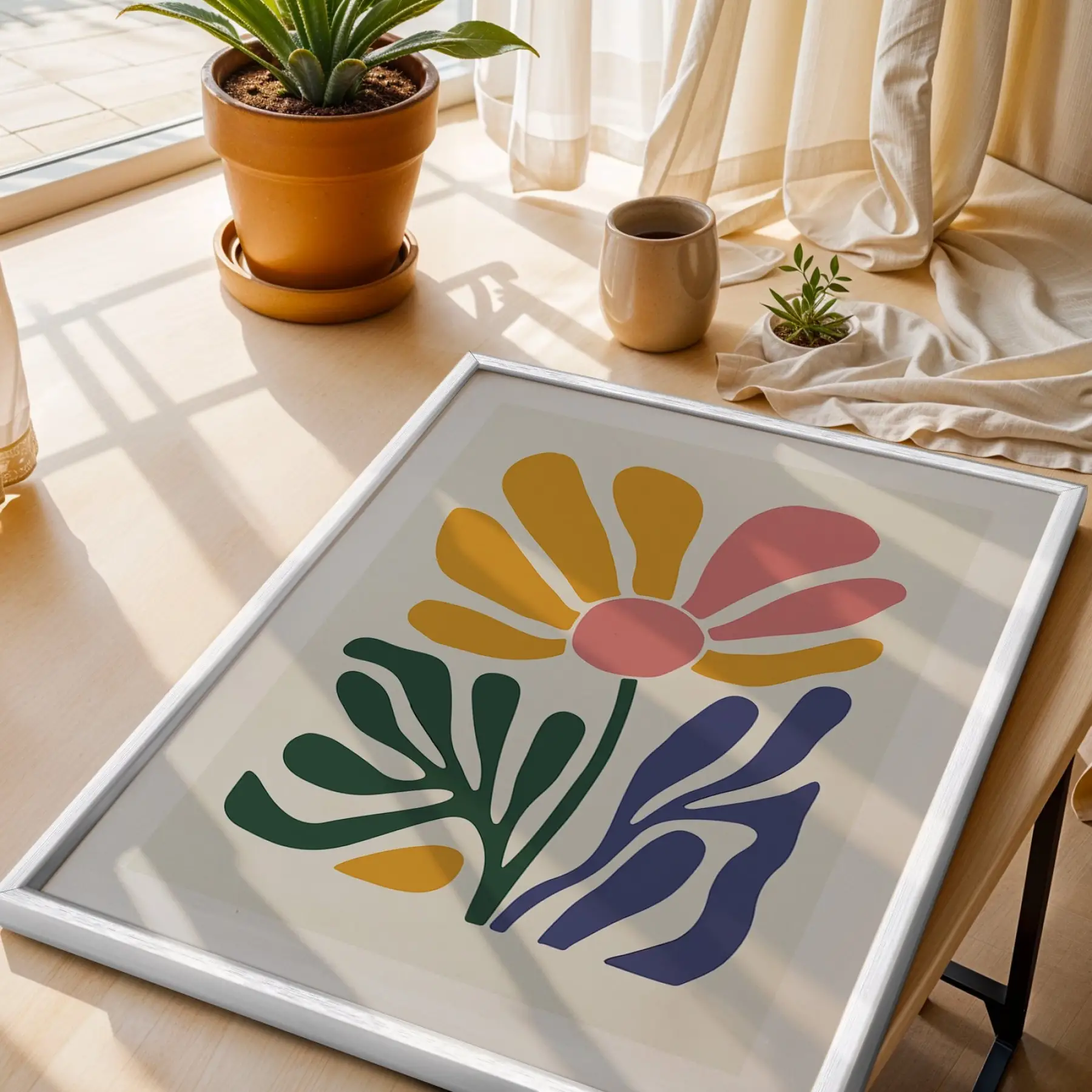 Modern Pastel Çiçek Demeti 3lü Beyaz Çerçeveli Tablo Seti Bohem Tablo Salon Duvar Tablo Poster