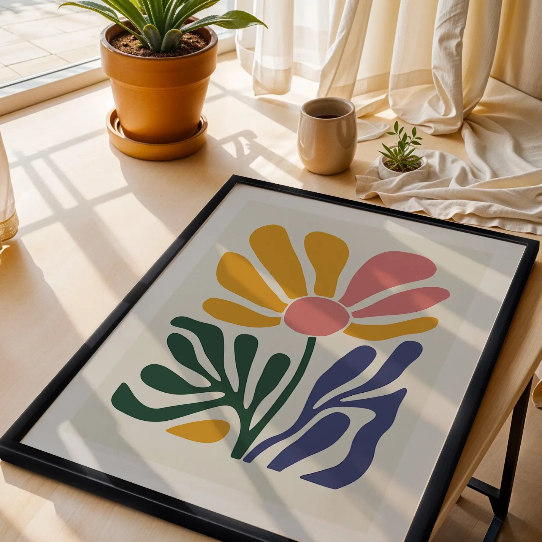 Modern Pastel Çiçek Demeti 3lü Siyah Çerçeveli Tablo Seti Bohem Tablo Duvar Tablo Oda Dekorasyonu