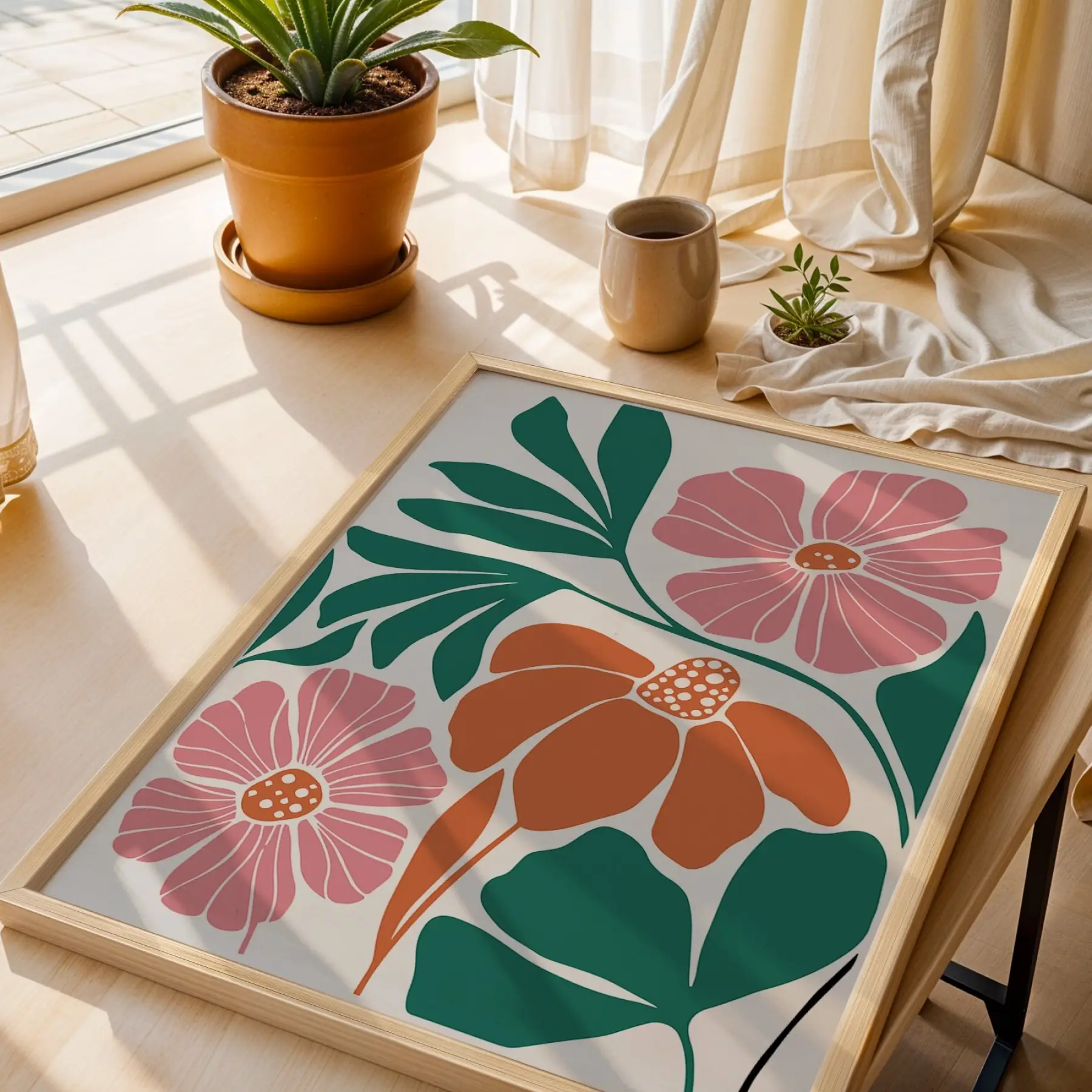 Dinamik Pop Art Çiçekleri 3lü Ahşap Çerçeveli Tablo Seti Bohem Tablo Tablo Çerçeve Duvar Dekoru Ev