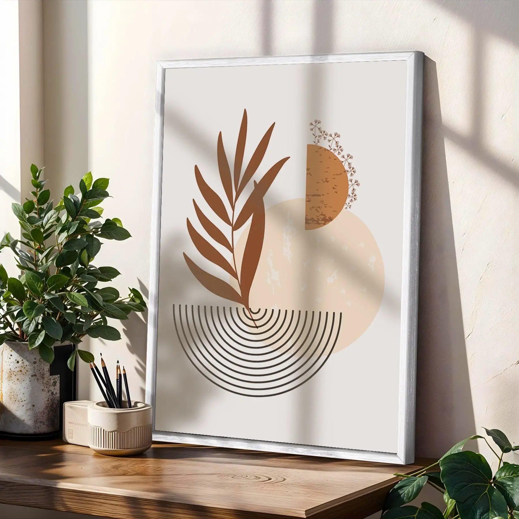 Boho Toprak Tonları Bitkisel Sanat 3lü Beyaz Çerçeveli Tablo Seti Bohem Tablo Tablo Çerçeve Duvar