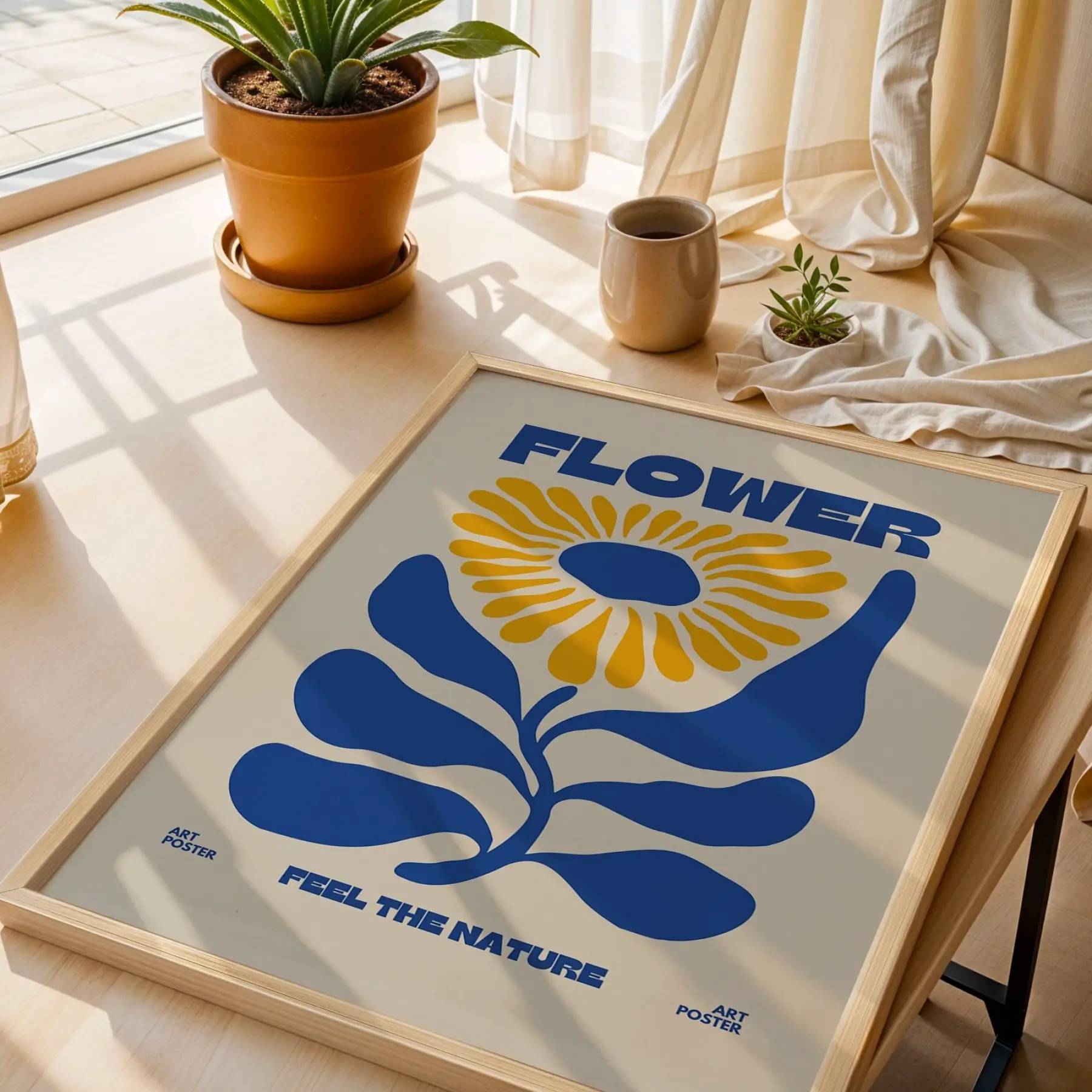 Modern Botanik Poster Üçlüsü 3lü Ahşap Çerçeveli Tablo Seti Bohem Tablo Salon Duvar Tablo Poster