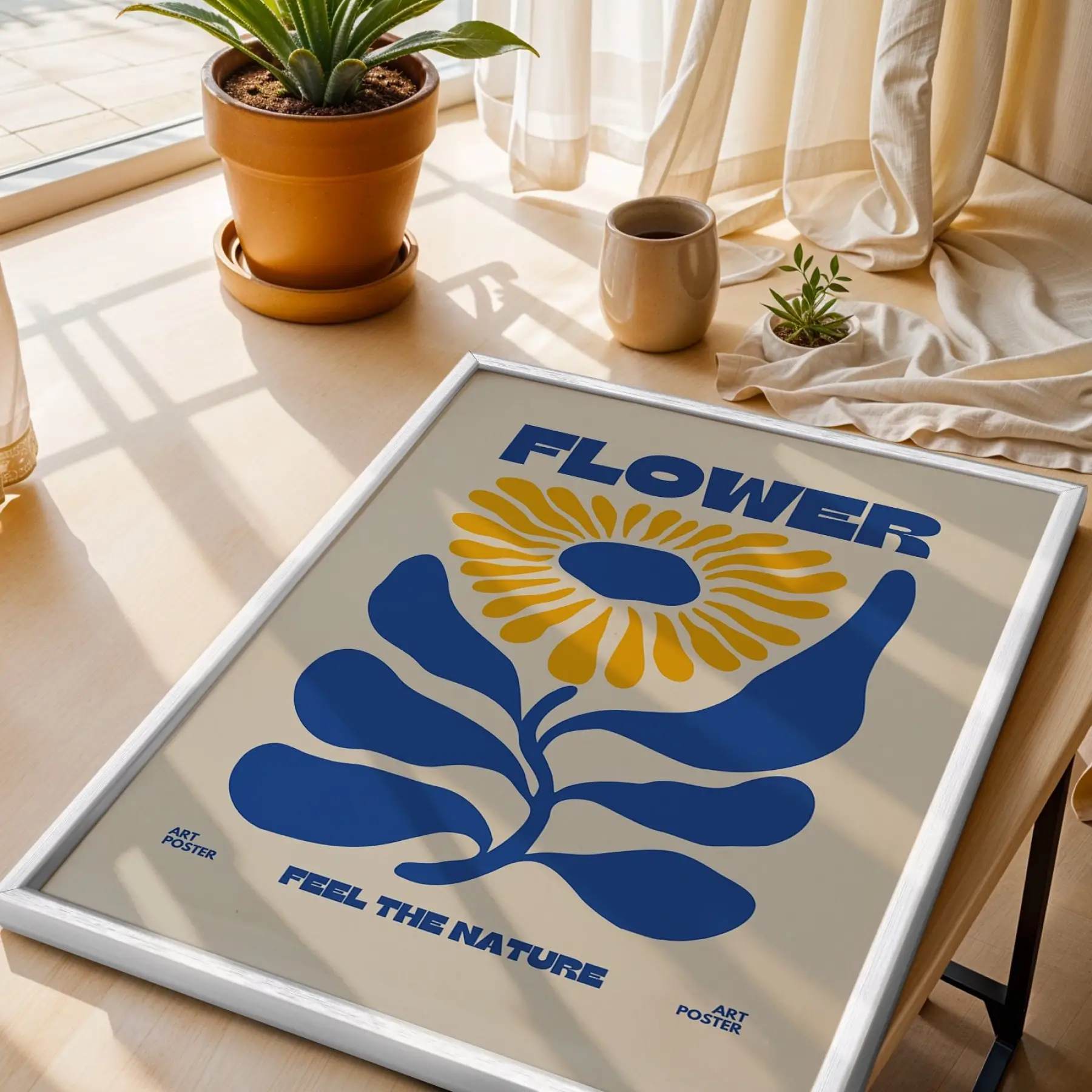 Modern Botanik Poster Üçlüsü 3lü Beyaz Çerçeveli Tablo Seti Bohem Tablo Tablo Çerçeve Duvar Dekoru