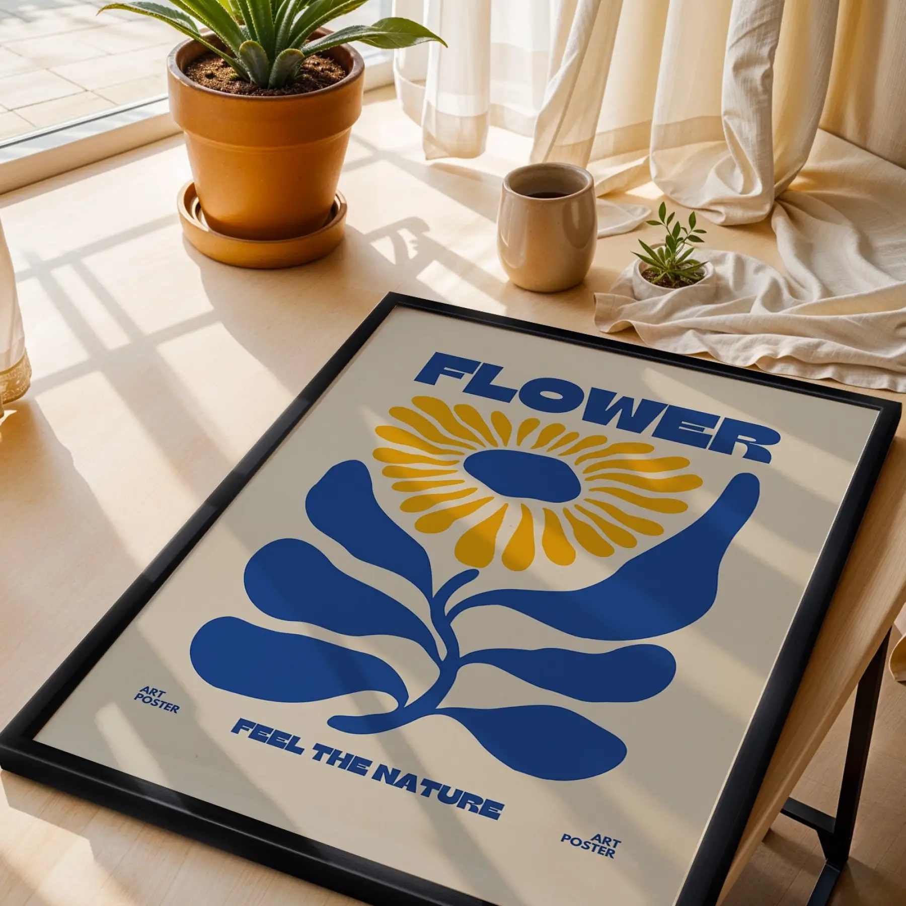 Modern Botanik Poster Üçlüsü 3lü Siyah Çerçeveli Tablo Seti Bohem Tablo Duvar Tablo Oda Dekorasyonu
