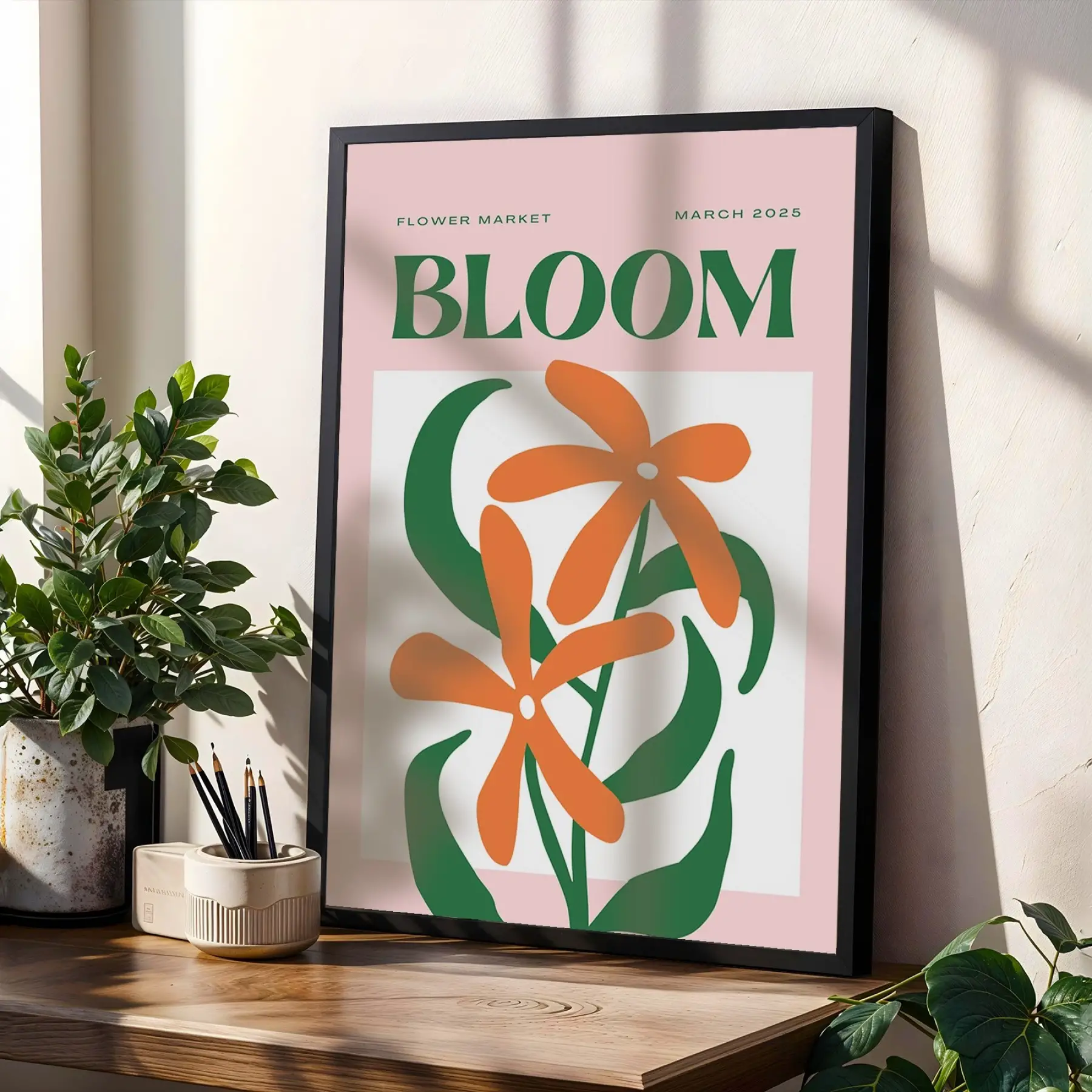Modern Botanik Poster Üçlüsü 3lü Siyah Çerçeveli Tablo Seti Bohem Tablo Duvar Tablo Oda Dekorasyonu